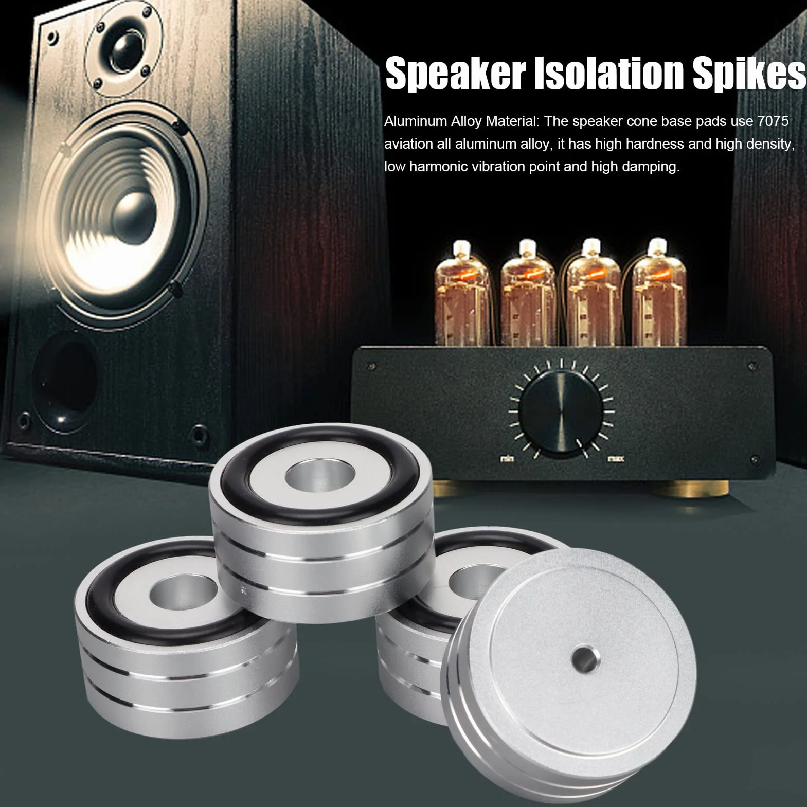 Izolacja Głośnika Stopka Stojaka, 4 Szt. 40x20mm Aluminiowa Podkładka Izolacyjna Głośnika, Antypoślizgowa Gumowa Nóżka Izolacyjna Gramofonu HiFi, do Wzmacniacza DAC Miernik(Srebro)