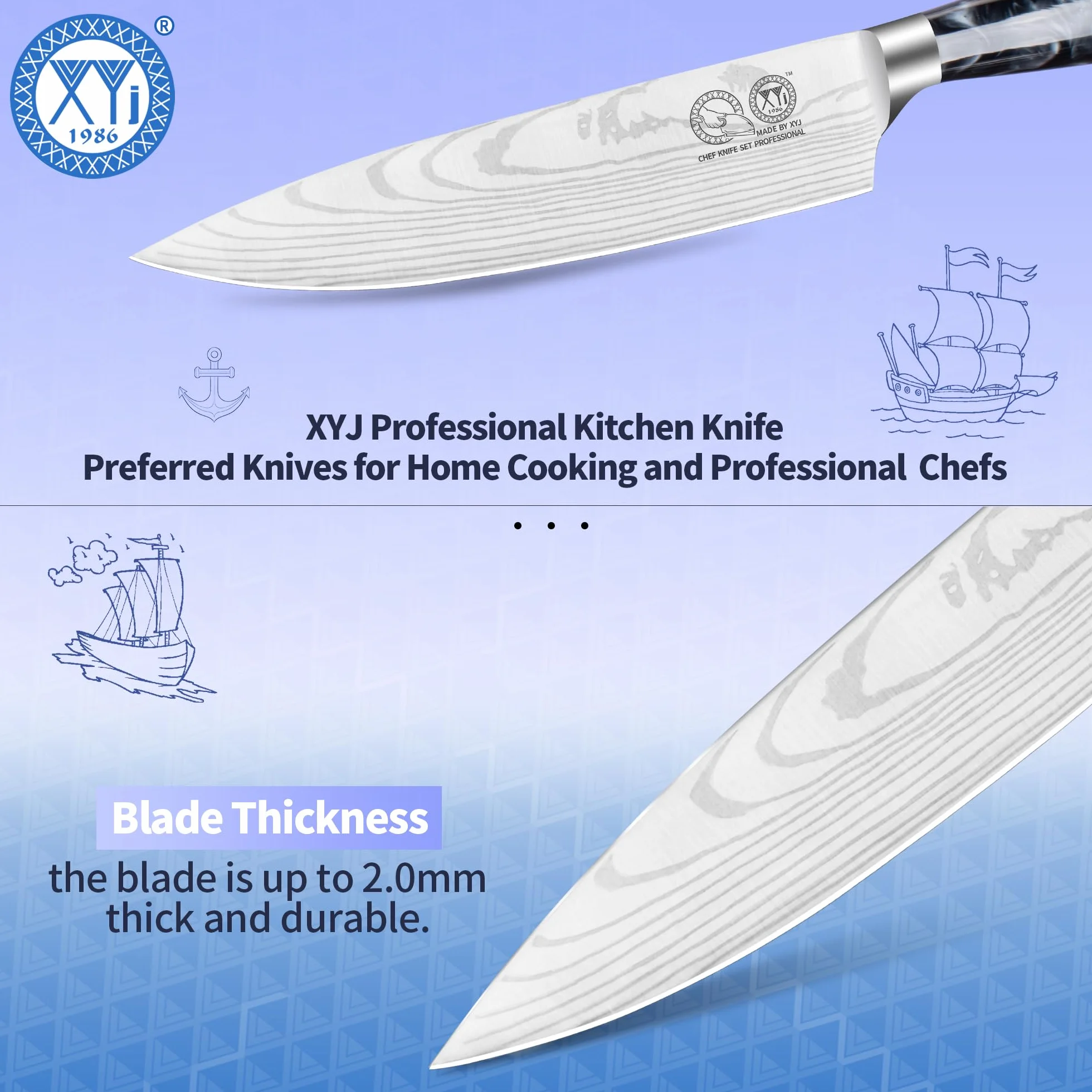 XYJ Authentic Since 1986,8 Inch Japanese Chef Knife,Stainless Steel,Vein Damascus Pattern Sharp Blade,Meat Cleaver for Meat Cutting,Professional Kitchen Knife With Sheath,Outdoor Camping BBQ