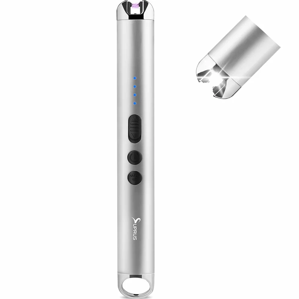 SUPRUS Candle Lighter Arc wiatroszczelna bezpłomieniowa zapalniczka USB LED srebrna