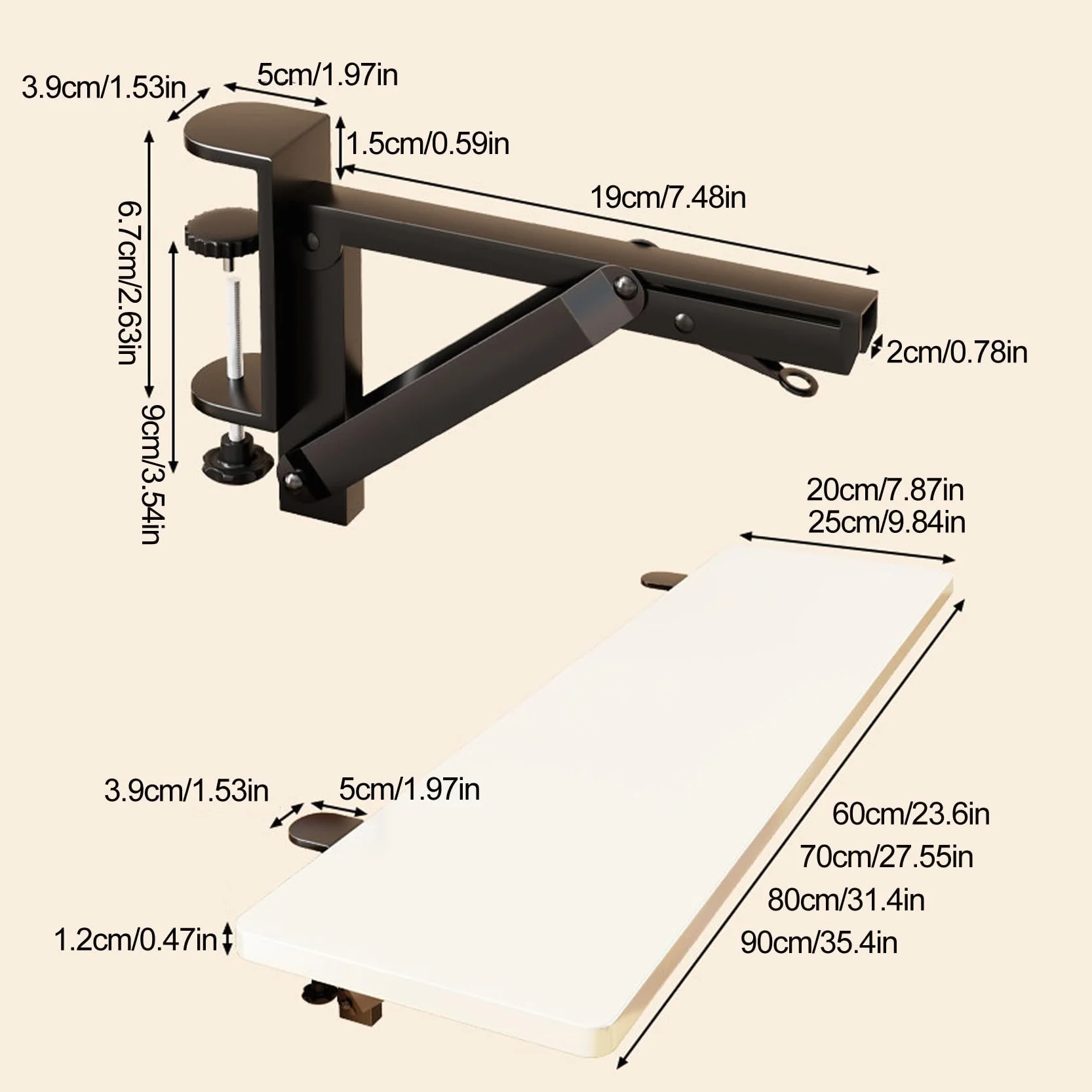 Drewniana taca przedłużająca do biurka 80x25 cm z zaciskiem