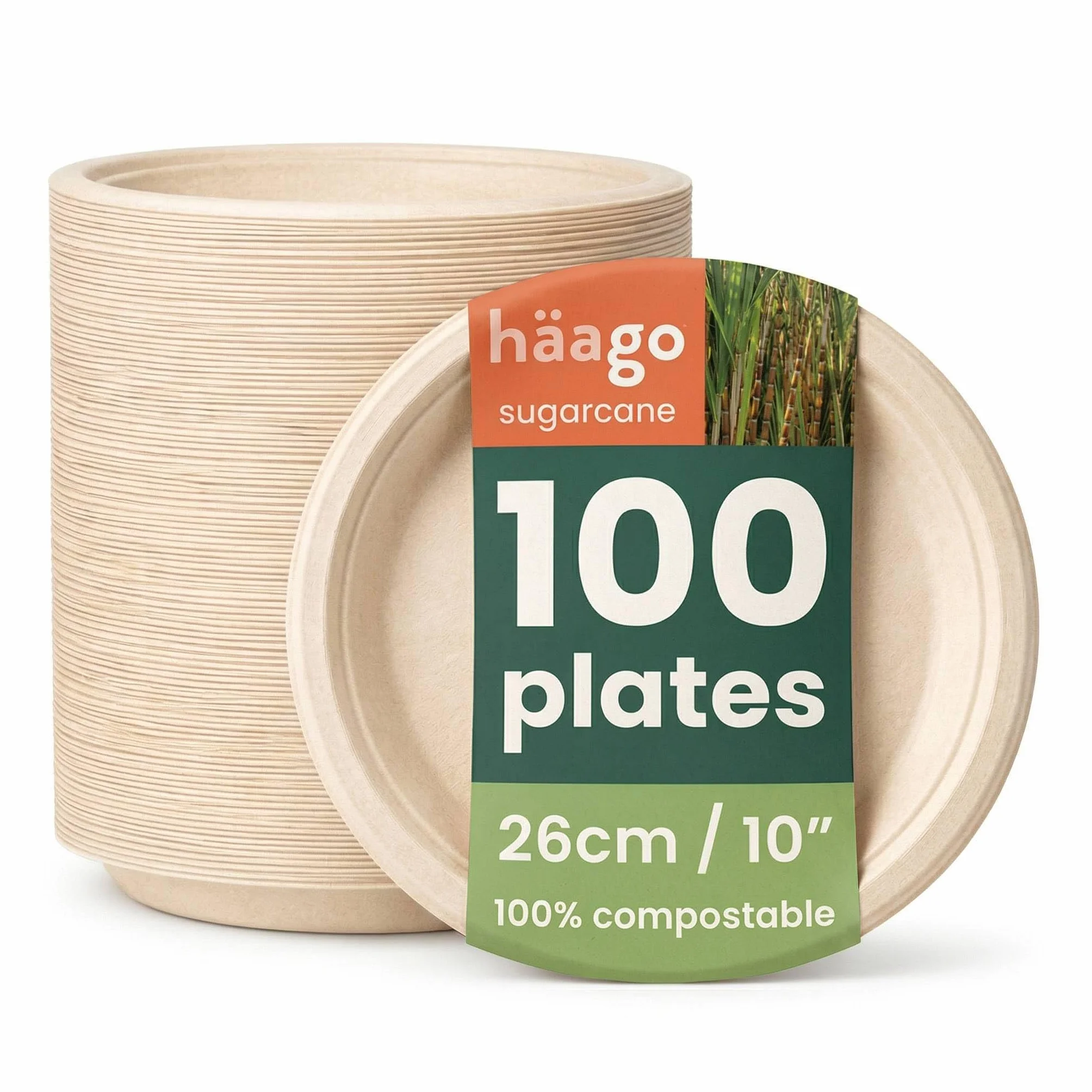 HAAGO 96 Talerze Bagassa Trzciny Cukrowej 26cm Ekologiczny Kompostowalny