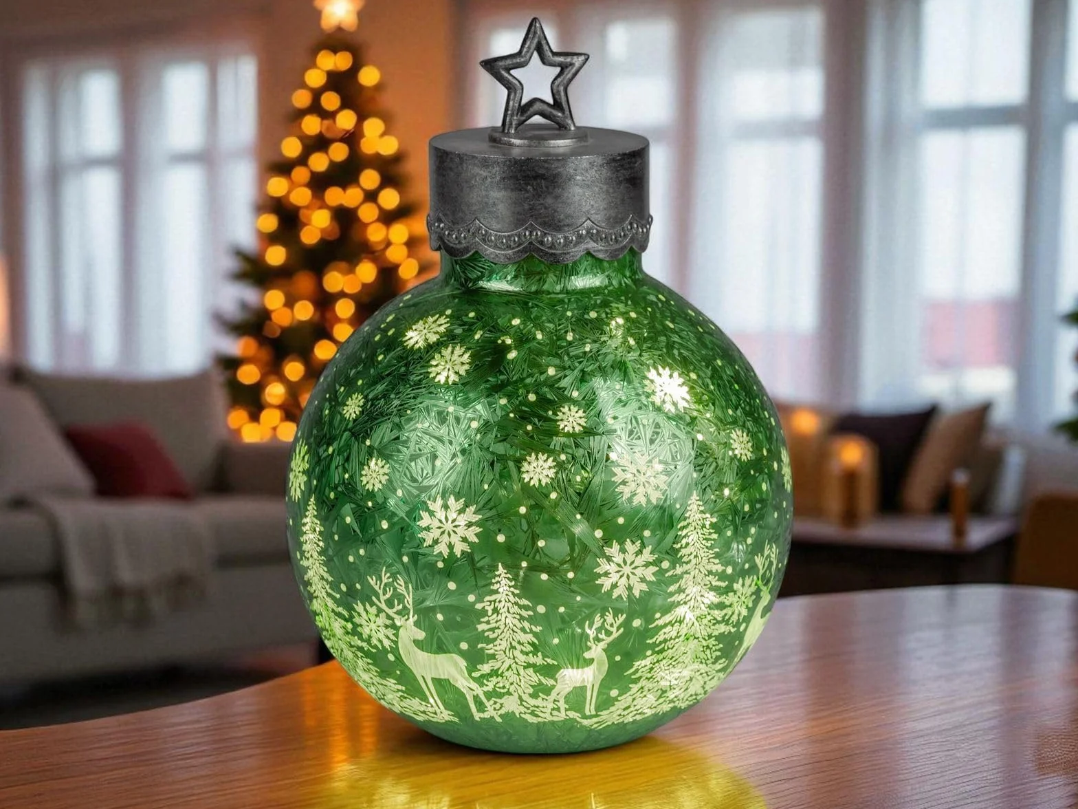 formano Dekoracyjna kula LED Frosty Green 35 cm szklana kula lodowa timer 6h/18h podświetlana zasilana bateriami dekoracja bożonarodzeniowa