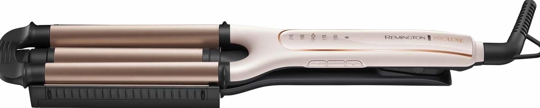 Remington falownica 4w1, inteligentna tech. OptiHeat utrwala fryzurę do 24h, 4 rodzaje fal, ceramiczna, regulacja do 210°C, szybkie nagrzewanie, zimne końcówki, moc 90W, kremowo-złota, PROluxe CI91AW
