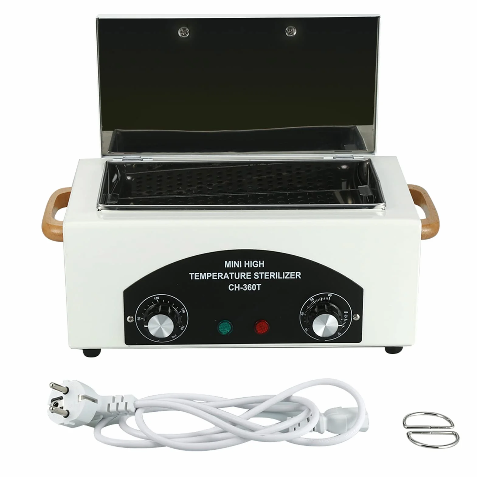 Sterylizator do paznokci, sterylizator do paznokci w temperaturze 200°C, sterylizator w wysokiej temperaturze, 300 W, małe sterylizatory z timerem i regulatorem temperatury, wskaźnik świetlny do