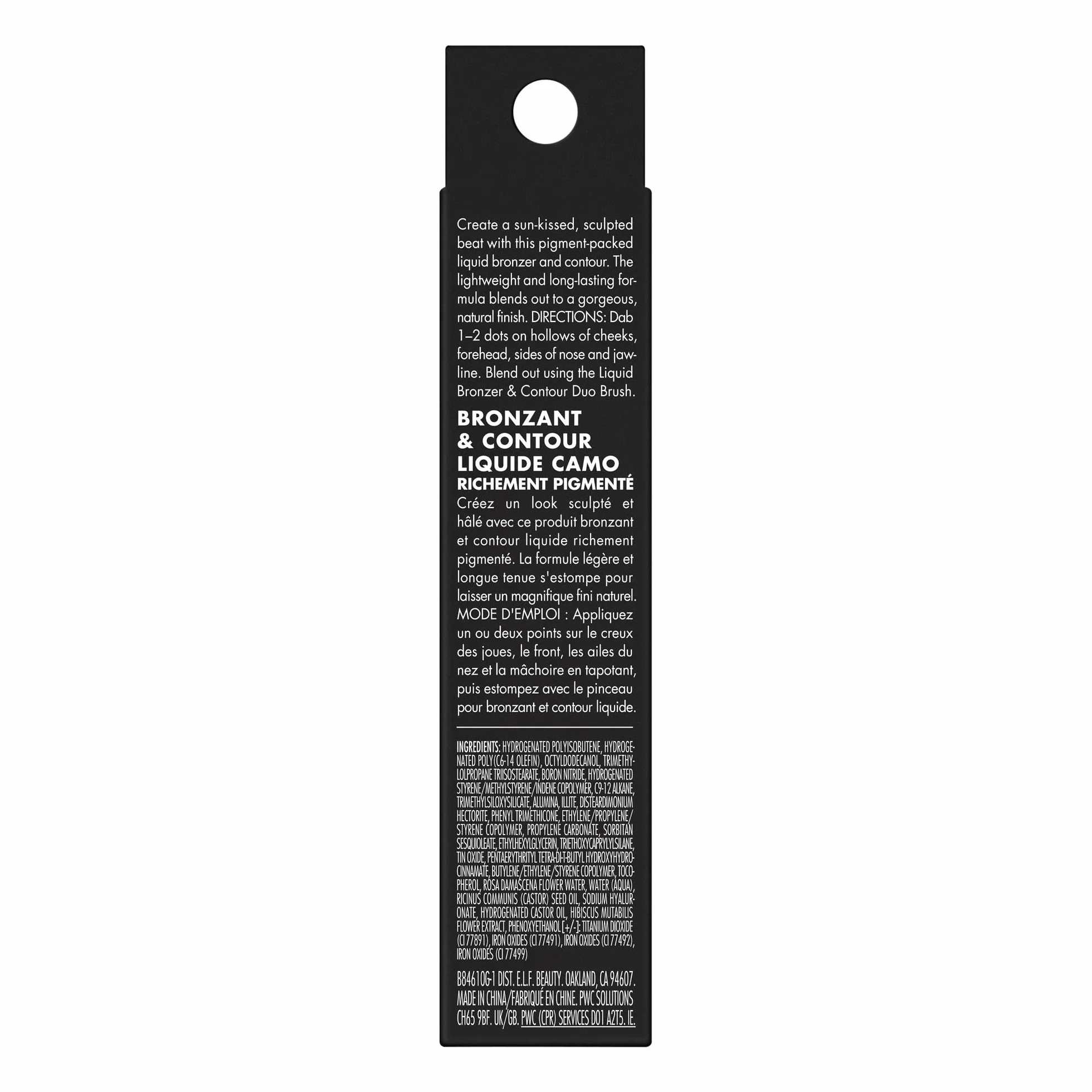 e.l.f. Camo Liquid bronzer i kontur, wysoko pigmentowany, naturalny blask, widoczna tekstura, długotrwały, zaokrąglony aplikator, wegański i nietestowany na zwierzętach, 2 Fair/Light