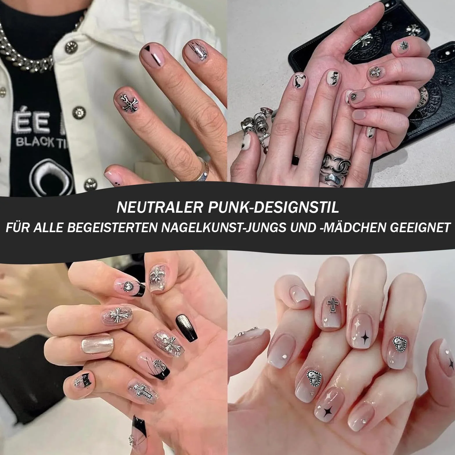 120 sztuk metalowych nitów 3D Nail Charms, srebrne zawieszki w stylu gotyckim retro charms do krzyżyka, zdobienia paznokci, ozdoby do stylizacji paznokci (srebrzyste 1)