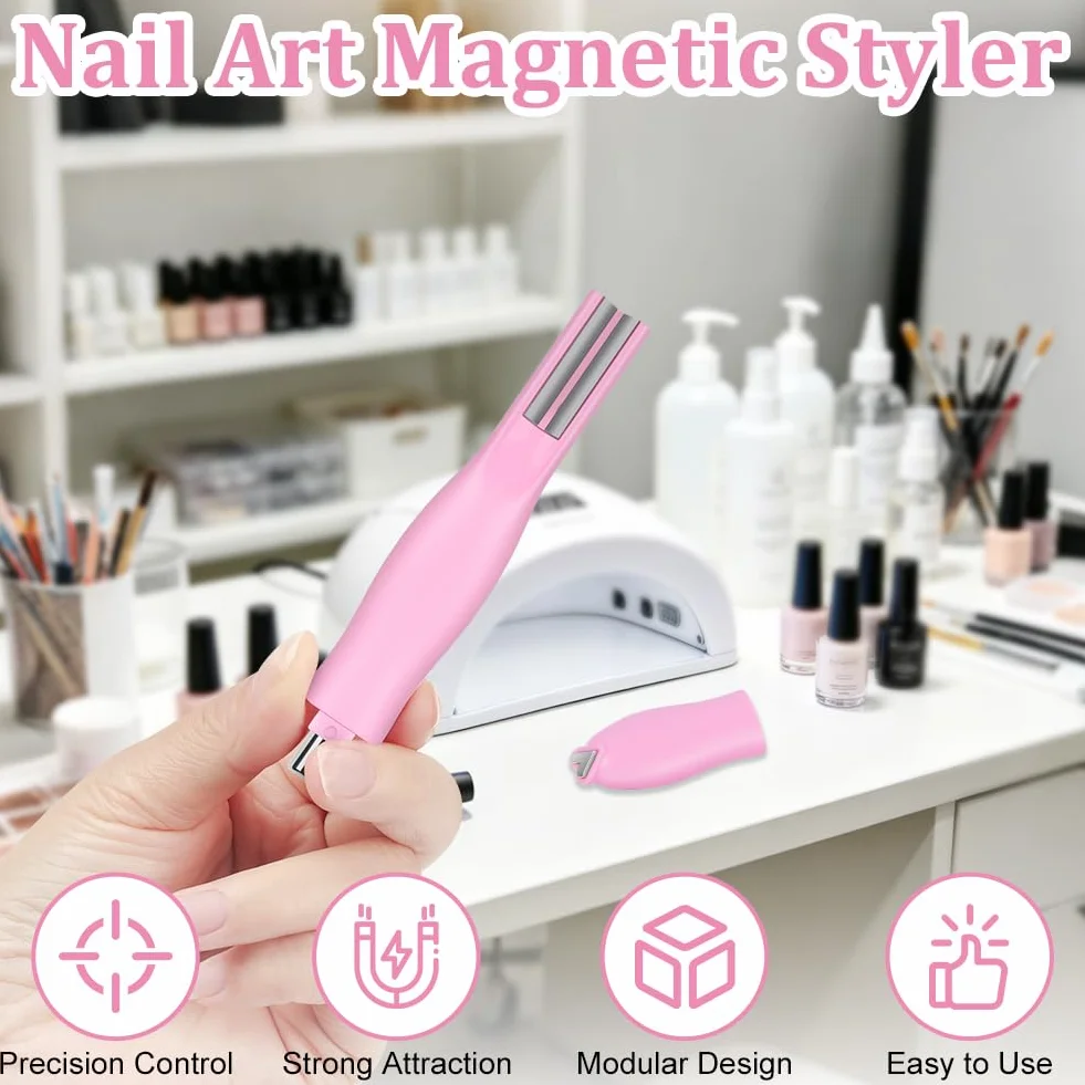 Magnesy z kocimi oczami do paznokci, 3 w 1 Cat Eye Magnet do zdobienia paznokci, magnes żelowy do paznokci, DIY Nail do tworzenia wzorów w kształcie serca, francuski, różowy