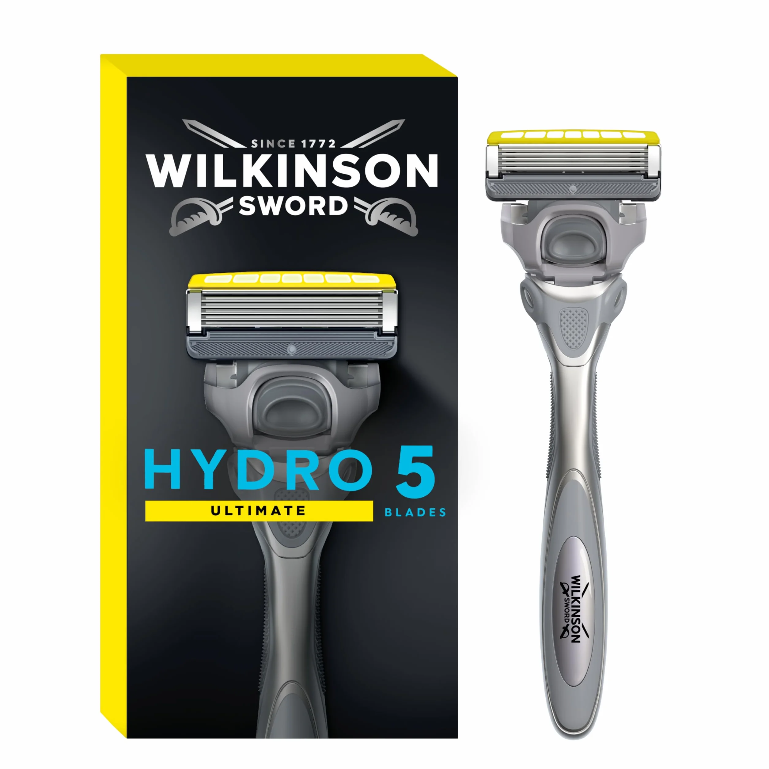 WILKINSON SWORD Hydro 5 Ultimate maszynka do golenia dla mężczyzn, technologia amortyzacji, żel nawilżający i precyzyjny trymer, uchwyt + 1 ostrze