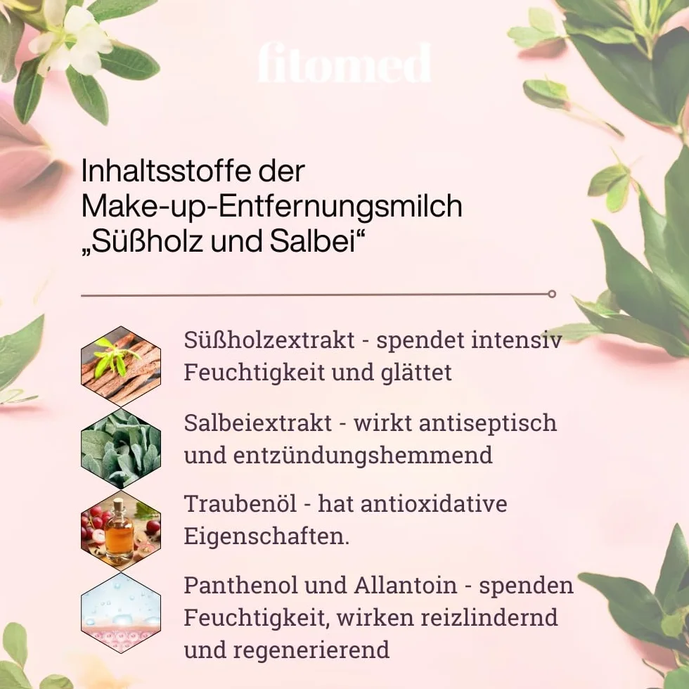 Fitomed Mleczko do czyszczenia ziół – naturalne, wegańskie oczyszczanie twarzy do skóry tłustej, mieszanej, suchej i normalnej – usuwanie makijażu z lukrecją i szałwią – nawilżanie – 200 g
