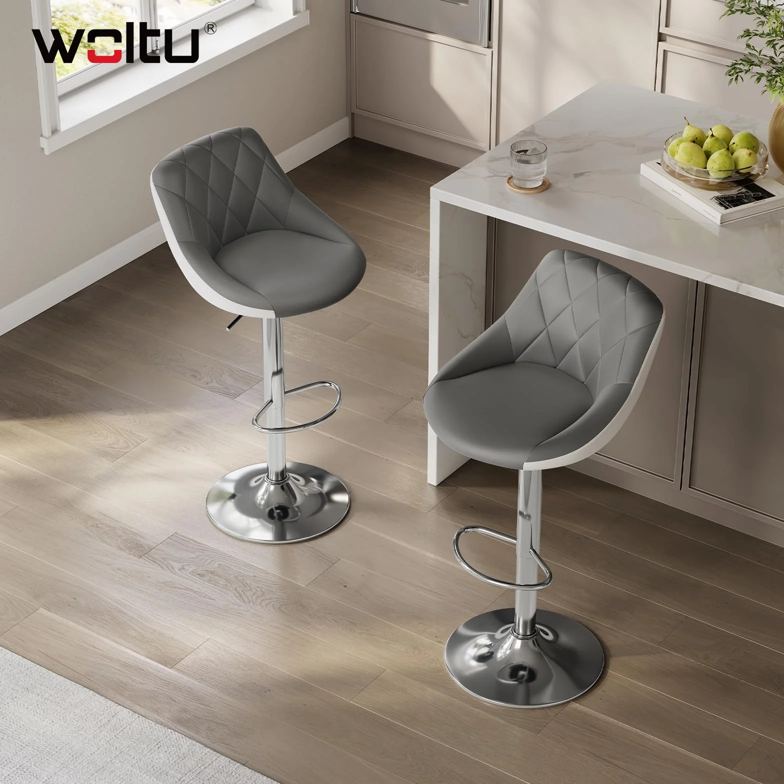 WOLTU Design 2-kolorowy stołek barowy z uchwytem zestaw 2 szt. bezstopniowa regulacja wysokości stal chromowana
