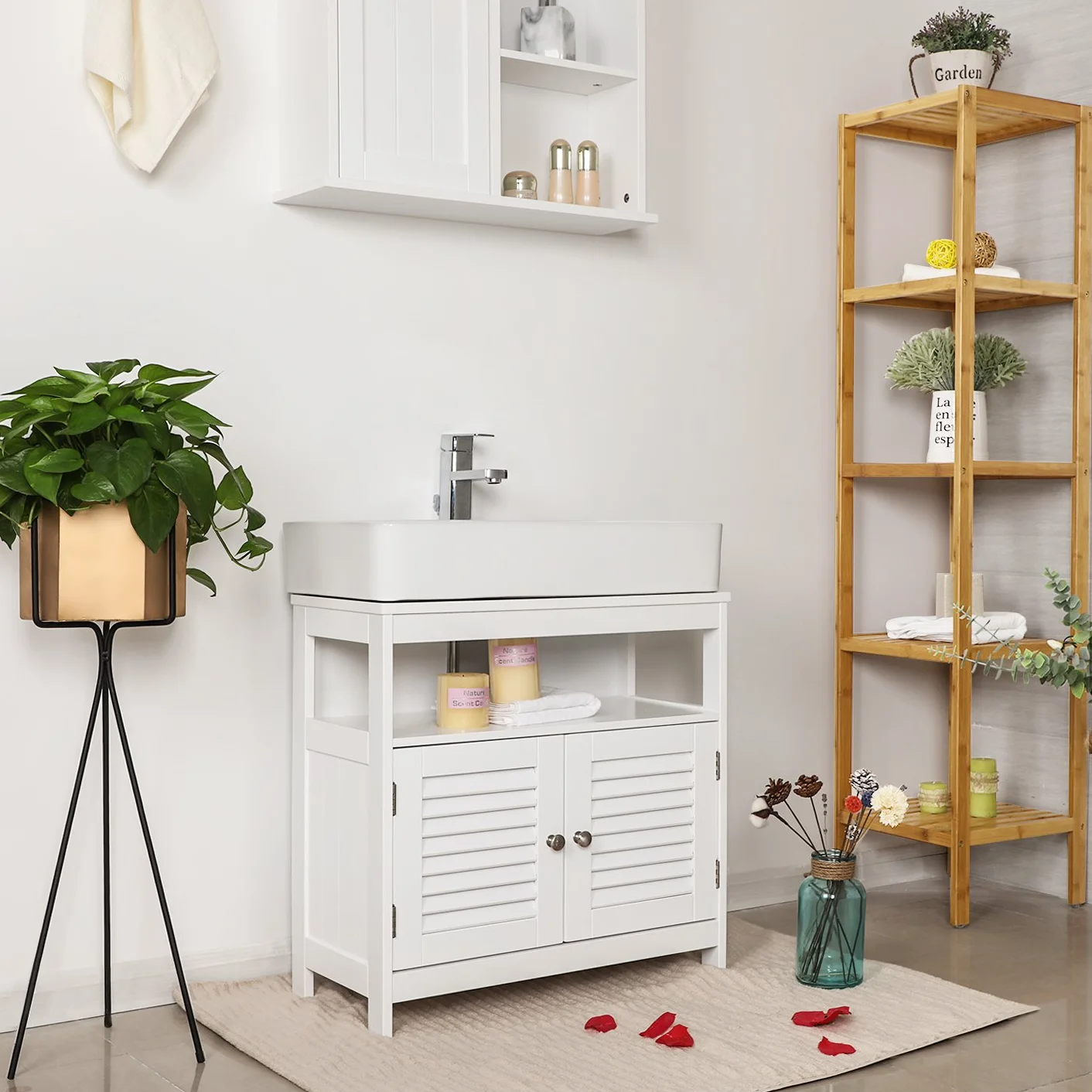 VASAGLE Szafka pod umywalkę 60x60x30 cm biała BBC02WT