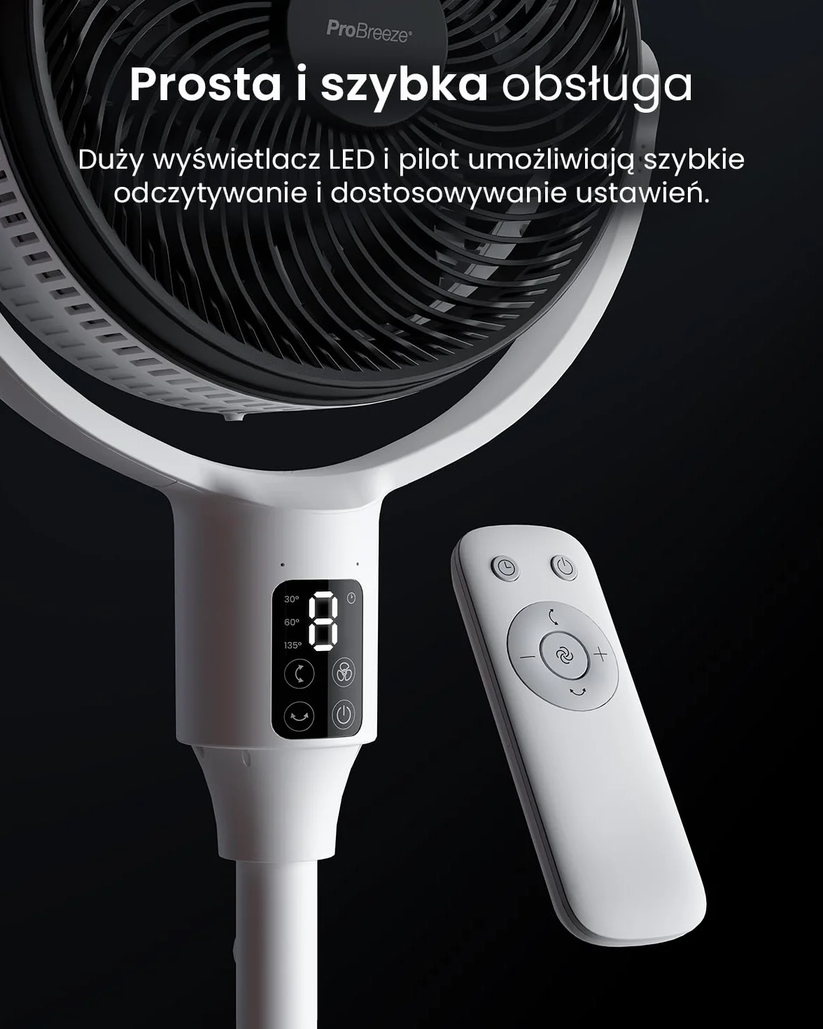 Pro Breeze AirFlo 111 cm wentylator stojący hybrydowy cichy 29 dB LED aplikacja pilot