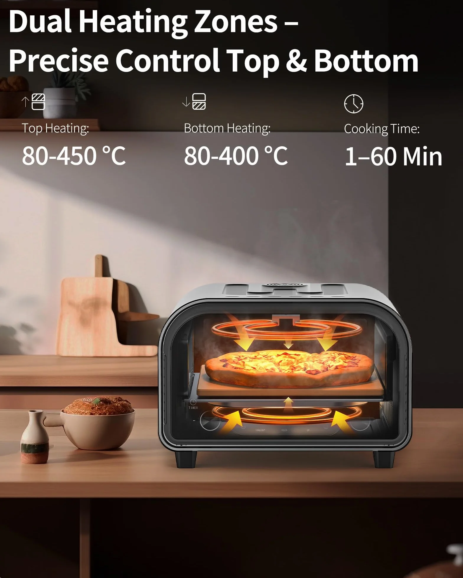 Elektryczny piekarnik do pizzy 450°C 32 cm stal nierdzewna timer 1-60 min
