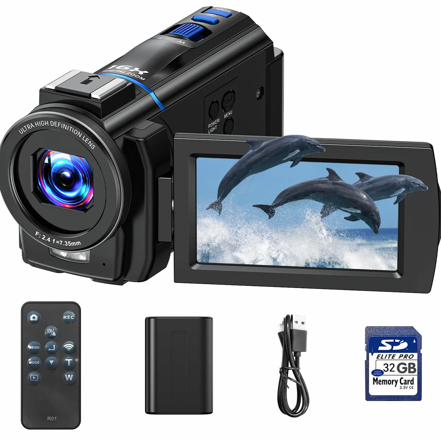 Kamera wideo 4K 48MP do vlogowania na YouTube, noktowizor ekran dotykowy 3" 270° obrotowy 16-krotny zoom cyfrowy camcorder video camera, kamera do vlogowania z kartą 32 GB, pilot, bateria, zdalnego