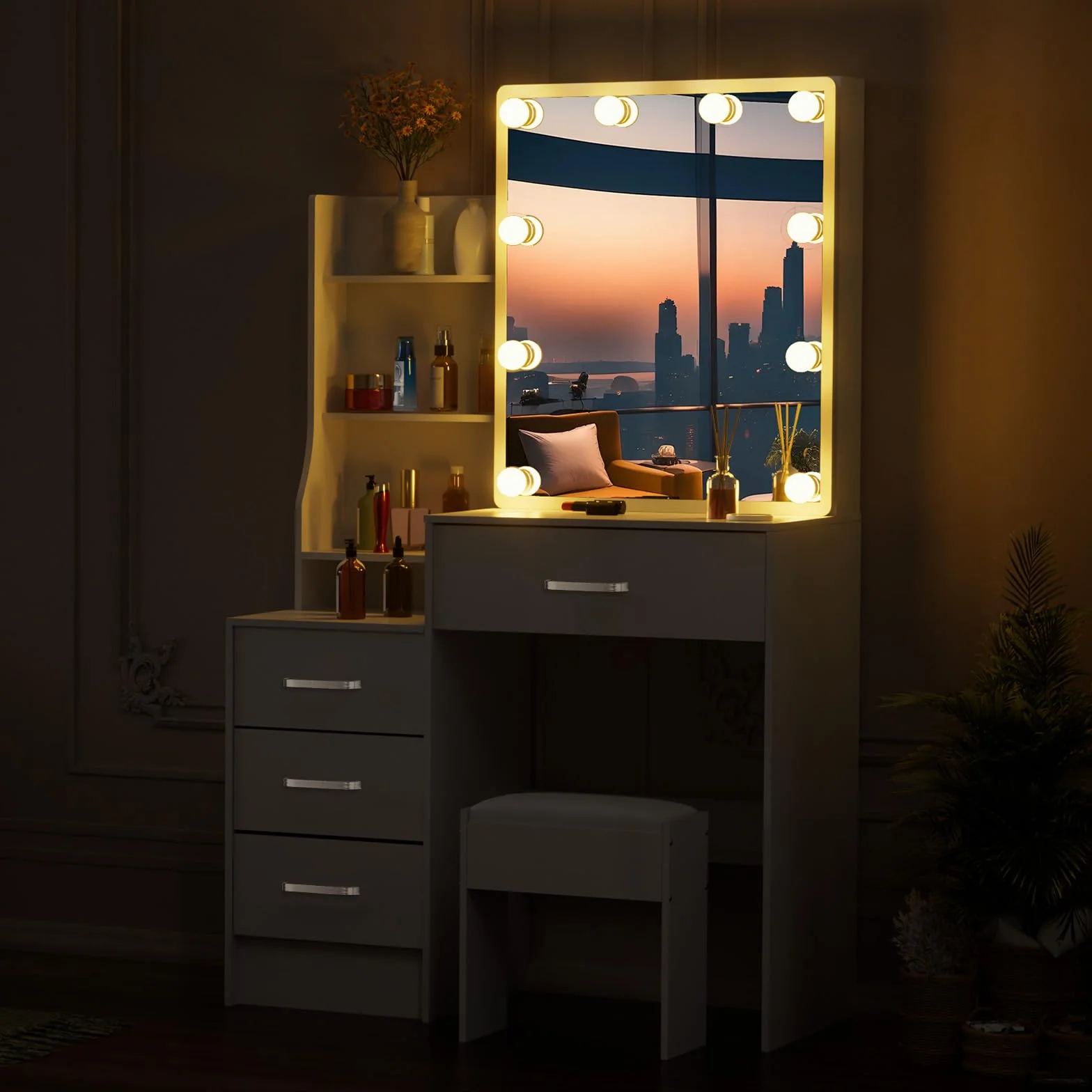 Toaletka z lustrem LED, 3 temperatury kolorów, regulowana jasność, biała, 139x83x36 cm