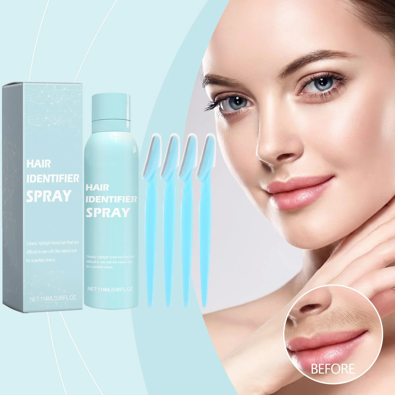 Spray do depilacji włosów, 2 sztuki, do golenia twarzy, do rozpoznawania włosów na twarzy, do dermaplaningu, do rozpoznawania włosów na twarzy