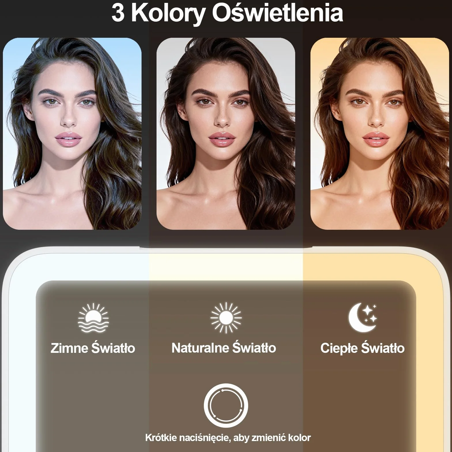 Przenośne Podświetlane lusterko Kosmetyczne 2000 mAh Akumulatorowe lusterka Podróżne do Makijażu z 72 Diodami LED, 3 Trybami Podświetlenia, Składane lusterko Kosmetyczne LED na Blat