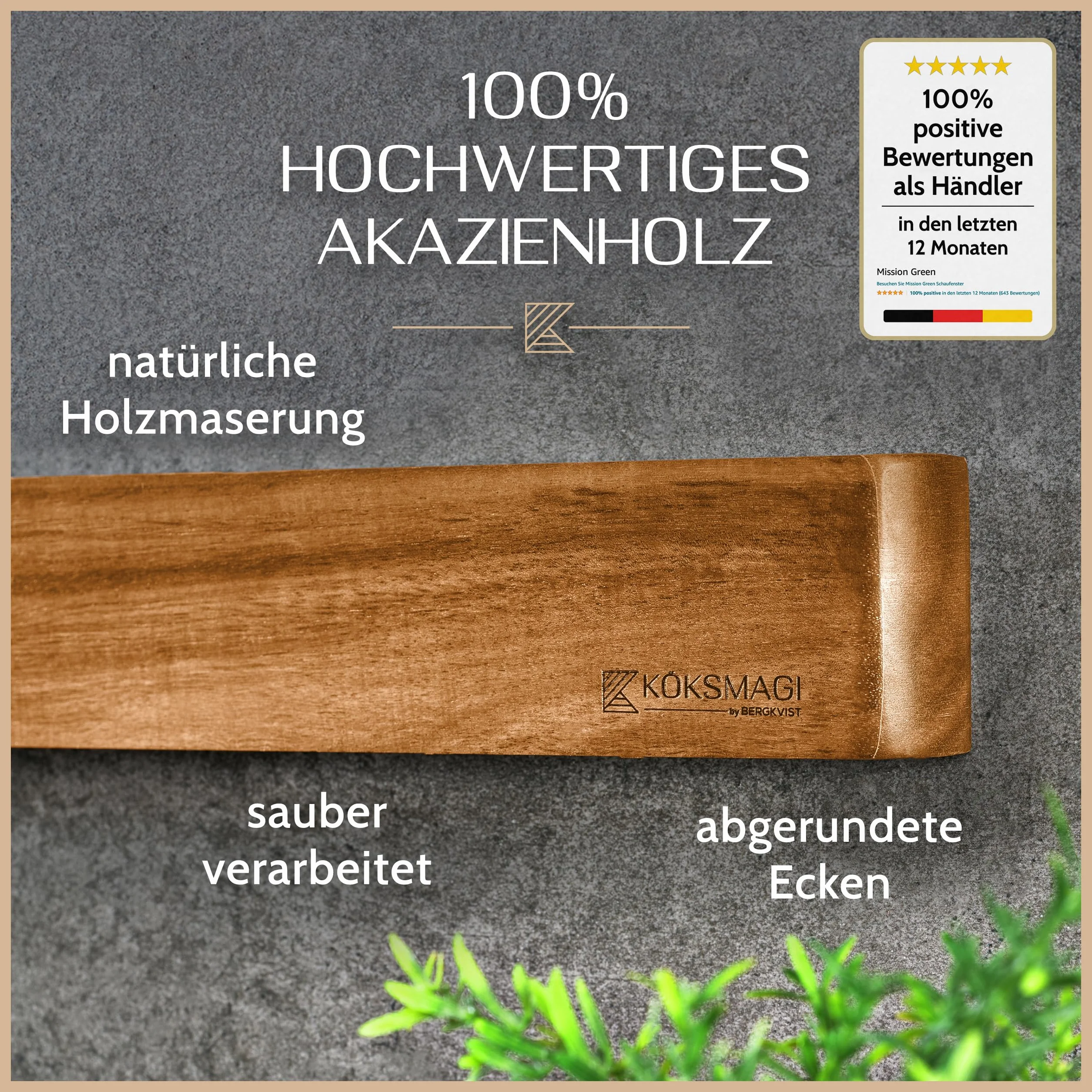 OSKAR Magnetyczna Listwa na Noże 40 cm Drewniana z Silnym Magnesem Samoprzylepna
