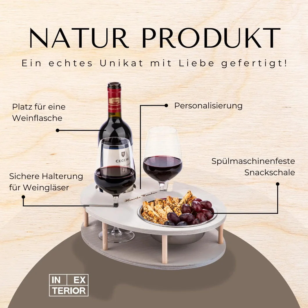 INEXTERIOR WeinBar uchwyt na wino na kanapę ręcznie wykonany w Niemczech szary