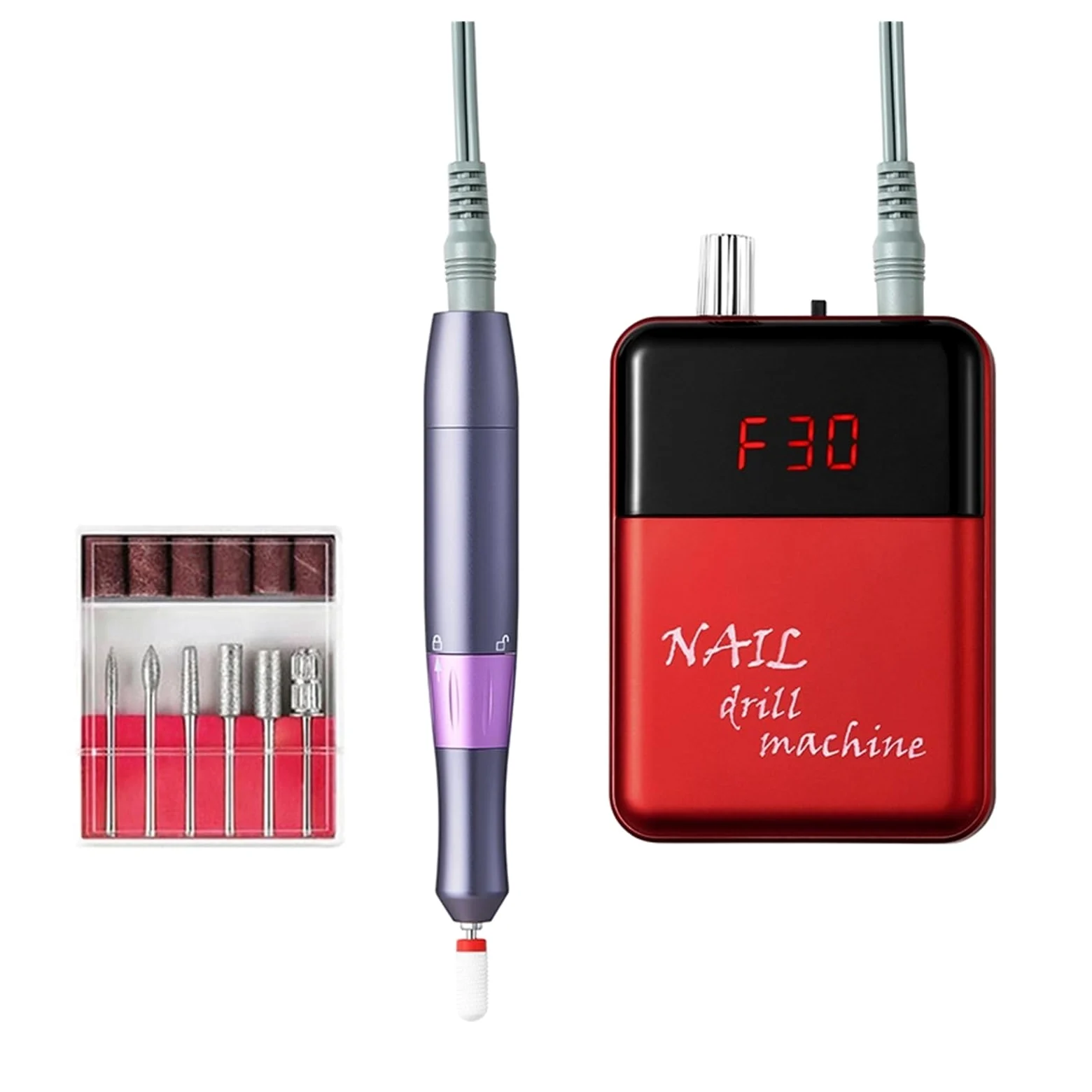 Obcinacz do paznokci, Przenośna Akumulatorowa Wiertarka Do Paznokci Elektryczny Pilnik Do Paznokci Do Manicure Elektryczna Wiertarka Do Manicure Polerka Do Paznokci Z Wyświetlaczem LCD(Rood)
