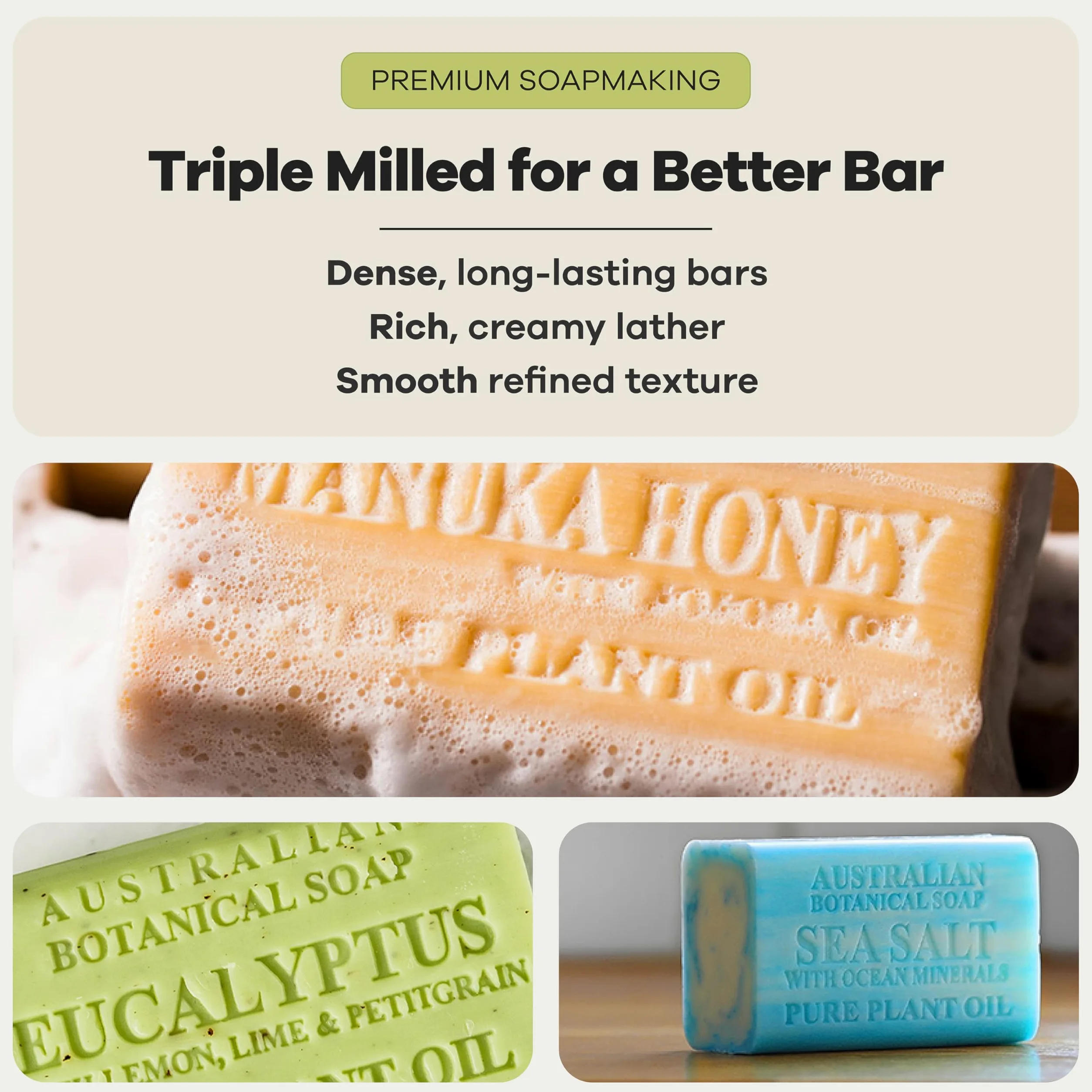 Australian Botanical Soap, Pure Plant Oil Soaps, 8 barów, różne mydło, 187 g, naturalne składniki odżywcze, wszystkie rodzaje skóry, masło shea, opakowanie 8 sztuk