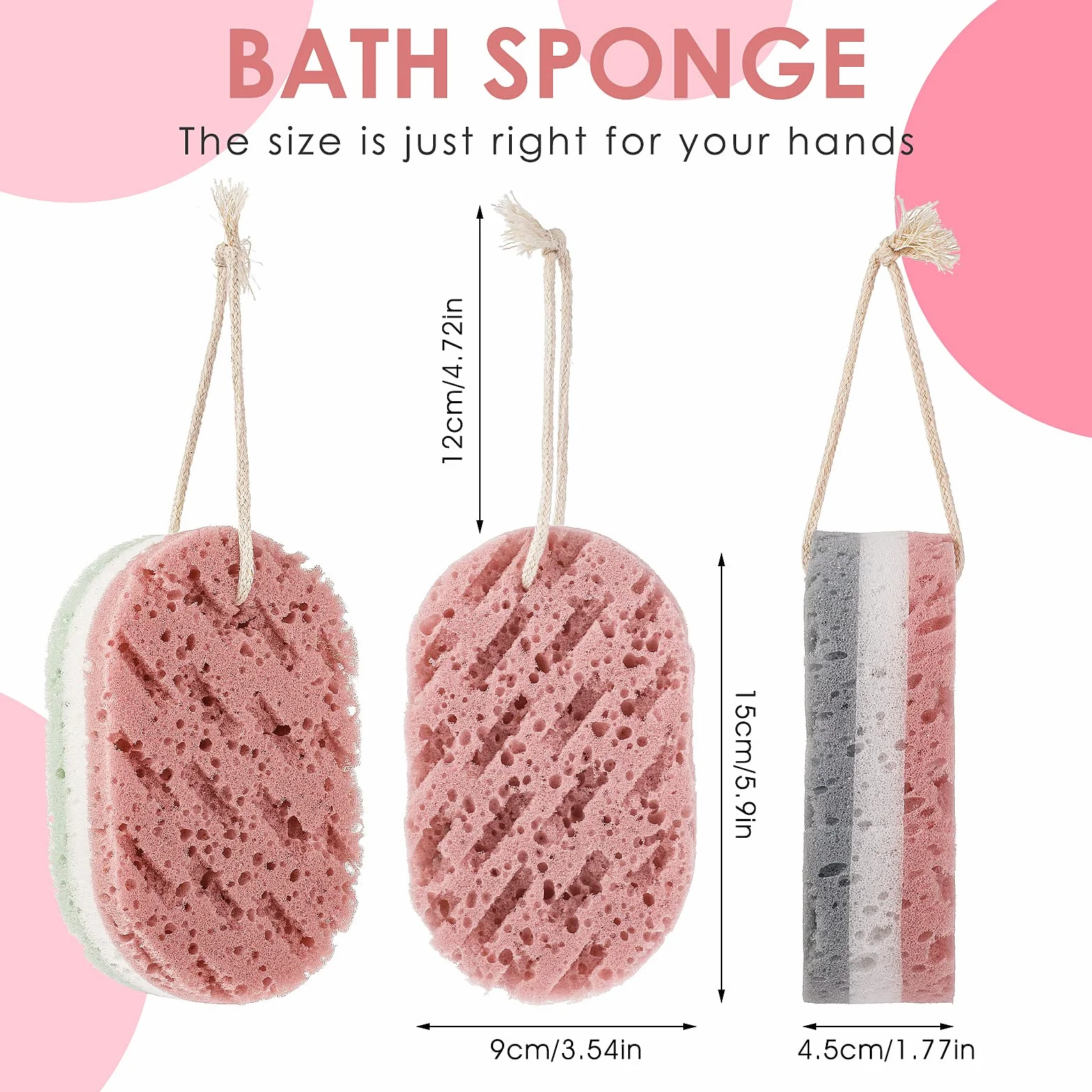 WLLHYF 3 szt. Gąbka do kąpieli dla kobiet gąbka Loofah Peeling do ciała głęboko złuszczająca gąbka prysznicowa do ciała duży rozmiar gąbka do kąpieli akcesoria do kąpieli