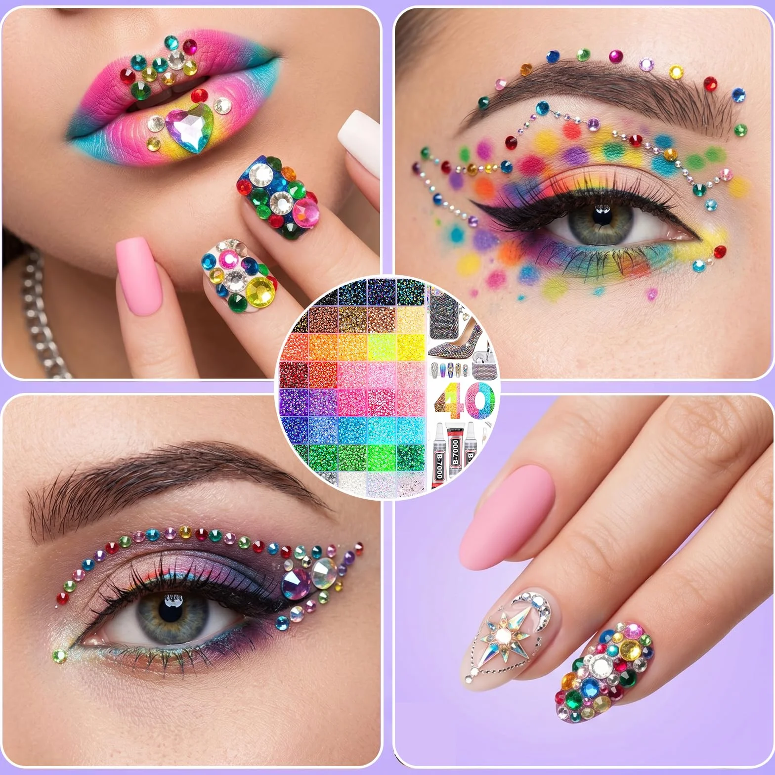Zestaw do ozdabiania Bedazzler 35 000 sztuk kryształków typu Jelly w 40 kolorach, żywiczne kamienie o płaskim spodzie (3 mm) do zdobień w stylu Diamond Art w komplecie z, pęsetą i aplikatorem