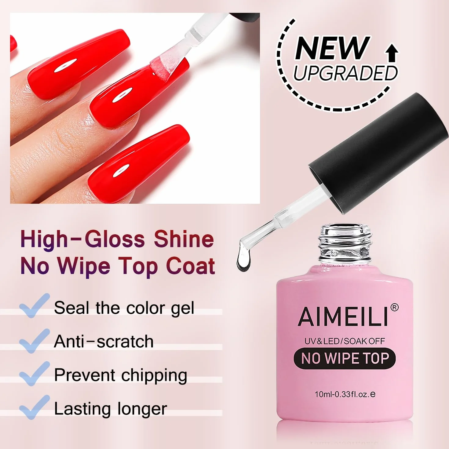 AIMEILI Top Coat No Wipe i 5 w 1 gumowy żel bazowy do paznokci, 2 x 10 ml