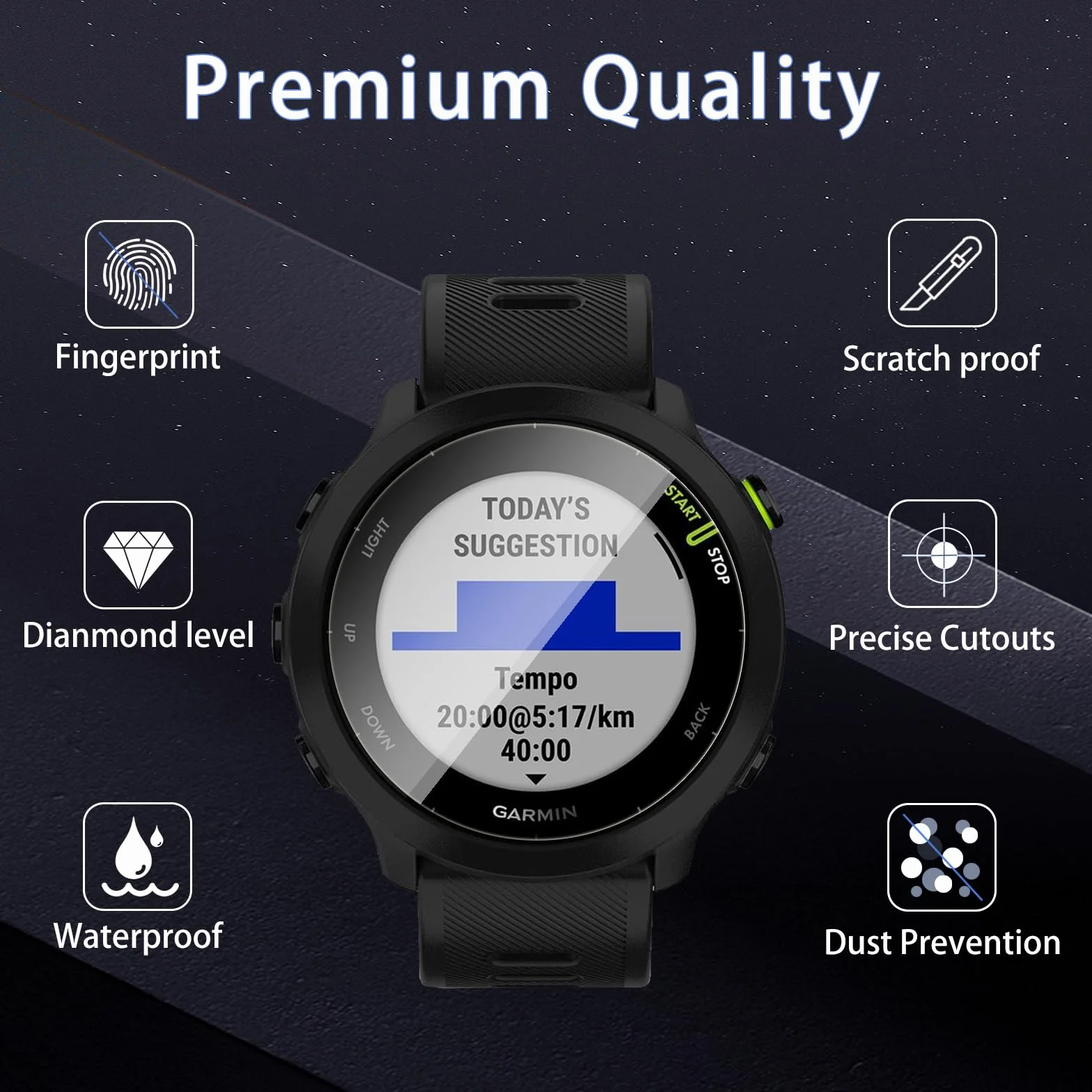 [4 sztuki] Szkło hartowane do Garmin Forerunner 55 GPS 42 mm, folia ochronna ekranu 10H, odporna na zarysowania, HD, bardzo odporna na wstrząsy osłona ekranu