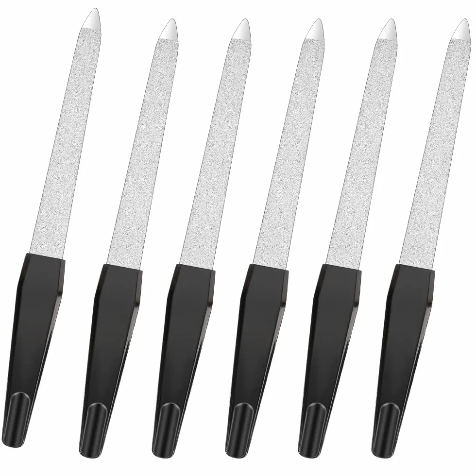 6 sztuk pilników do paznokci naturalnych, profesjonalny metalowy pilnik do paznokci, zestaw do manicure, czarny, dwustronny pilnik do paznokci z antypoślizgowym uchwytem, do paznokci u stóp