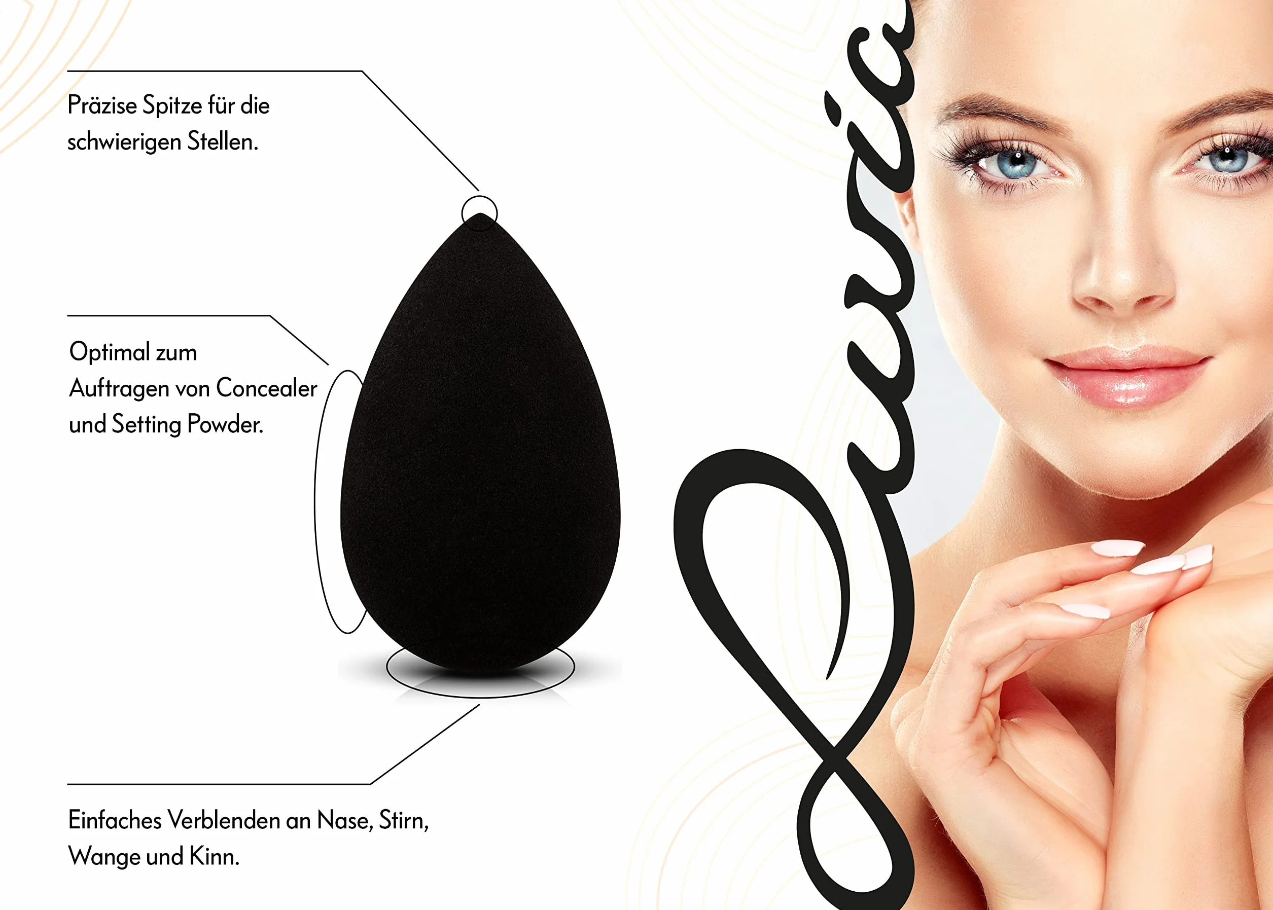 Luvia Beauty zestaw gąbek do makijażu – 3 gąbki do makijażu w kolorze czarnym – super miękka gąbka do blendowania, w 2 rozmiarach, do precyzyjnego i dużej powierzchni