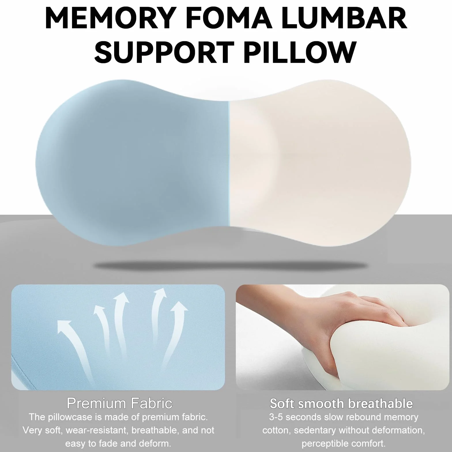 Poduszka lędźwiowa z pianki z pamięcią kształtu, ergonomiczna poduszka pod plecy, ortopedyczna poduszka na łóżko, krzesło, krzesło samochodowe i biurowe, do odciążenia (niebieska)