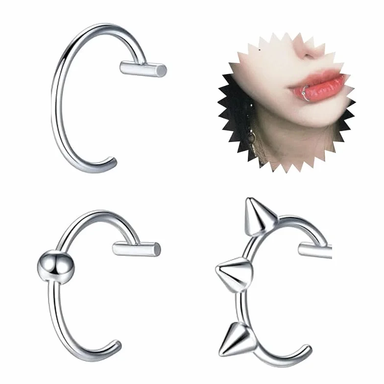 Pierścień do ust 3 sztuk zestaw do przekłuwania nosa obręcz Tragus Piercing wargi Piercing dolny warga przegrody nosowej Unisex kolczyk, kolczyk do nosa, Stal nierdzewna