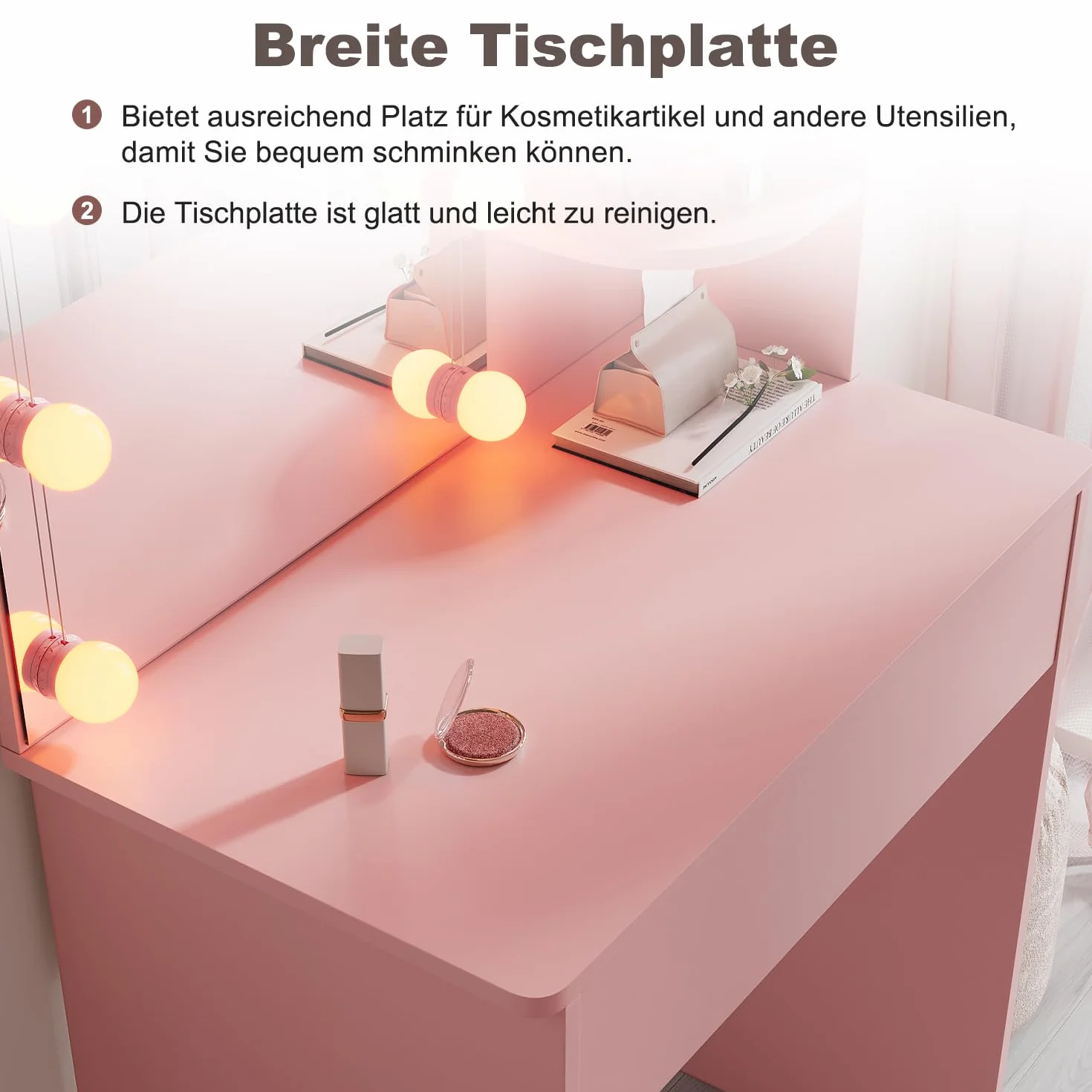 Toaletka dziecięca z oświetleniem LED, toaletka z lustrem i szufladą, dla dziewczynek, księżniczki, toaletka (różowa) 700 x 400 x 1400 mm