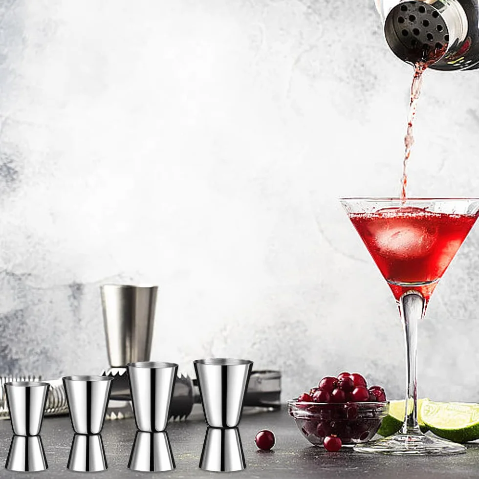 Podwójny jigger ze stali nierdzewnej 4 sztuki 3cl/4cl/5cl/6cl z lejkami do butelek