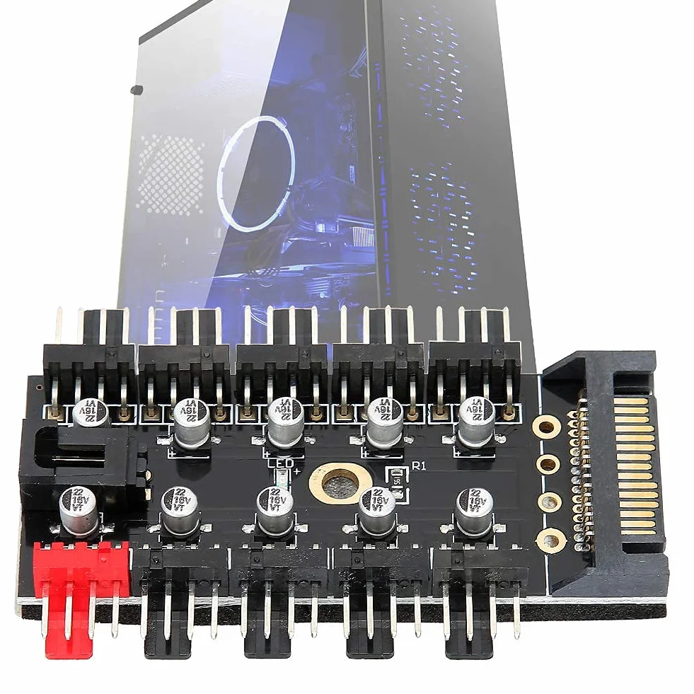 Hub wentylatora obudowy komputera, regulator temperatury komputera, 4-stykowy koncentrator chłodzenia procesora, wentylator obudowy wentylatora, regulator prędkości wentylatora(SATA)