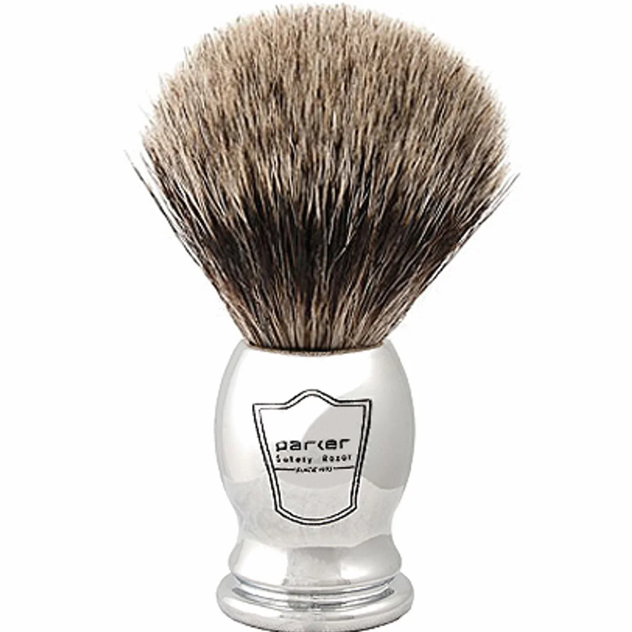 Parker Safety Razor 100% czysta szczotka do golenia z włosia borsuka (chromowany uchwyt) i bezpłatny stojak na pędzle do golenia
