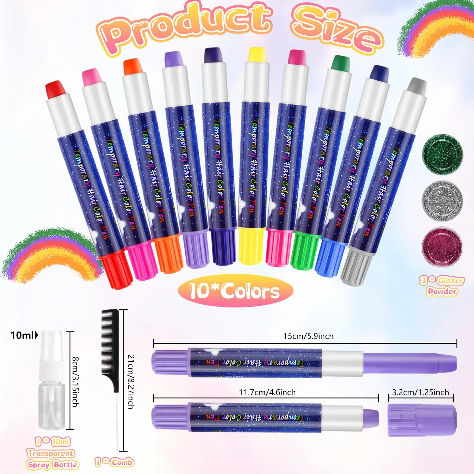 Kreda do włosów dla dzieci Hair Chalk 10 kolorów nietoksyczna zmywalna z grzebieniem i butelką