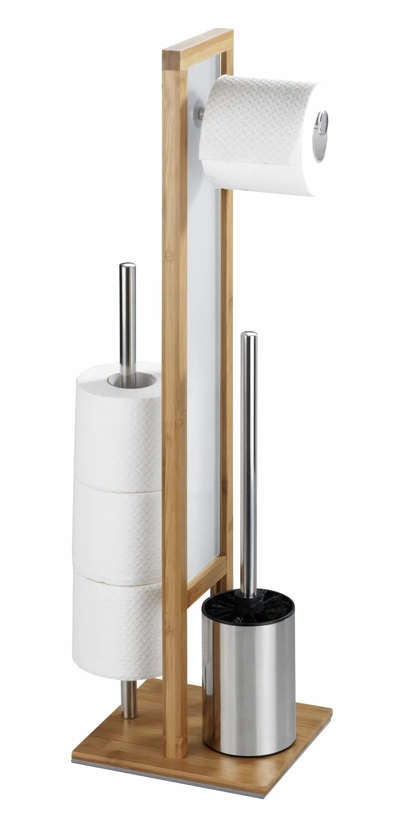 WENKO Stojący zestaw do WC Rivalta bambus, 18 x 70 x 23 cm, Naturalny/Biały/Czarny