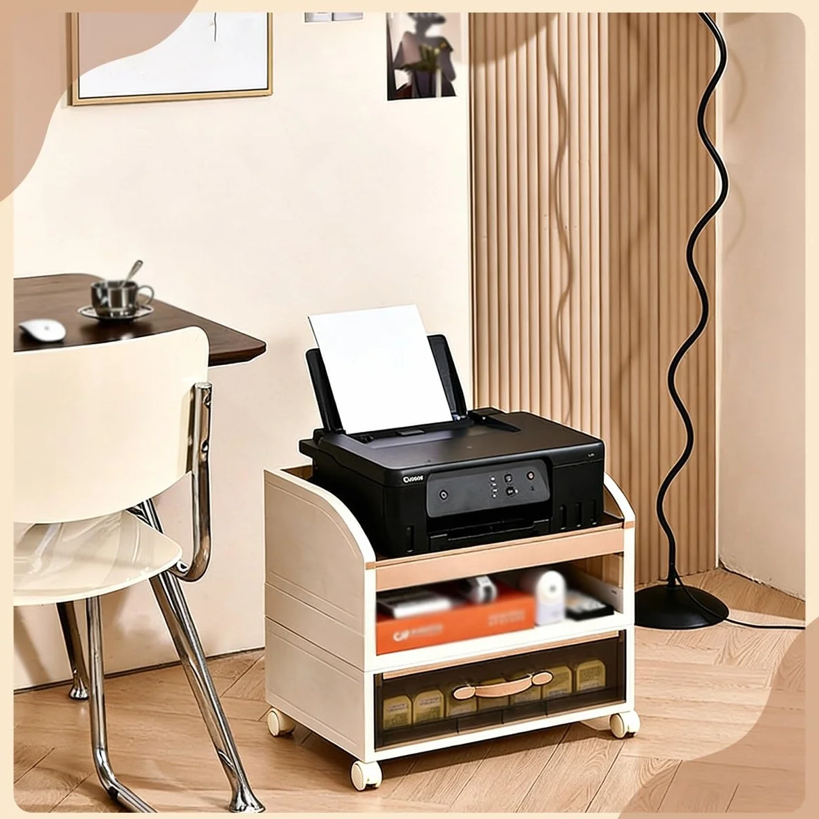 Multi-layered Printer Stand Mobile Printer Cart with Transparent Drawers and Wheels for A4 Documents Home Office