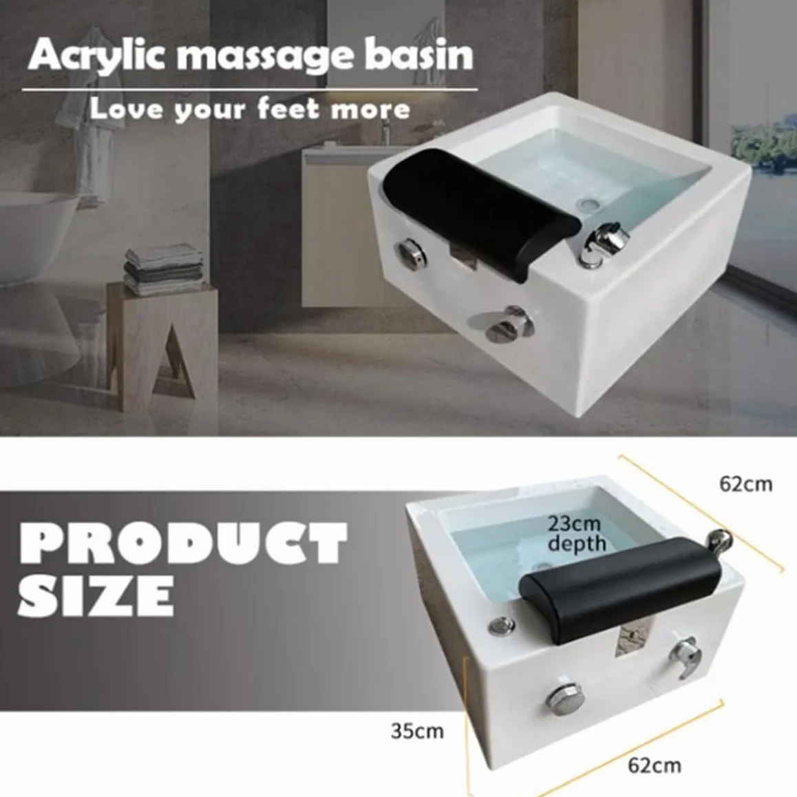 Przenośna wanna spa do pedicure stóp z akrylowym krzesłem i myjką prysznicową - relaksująca wanna spa dla stóp do użytku domowego i salonu - funkcje masażu w zestawie