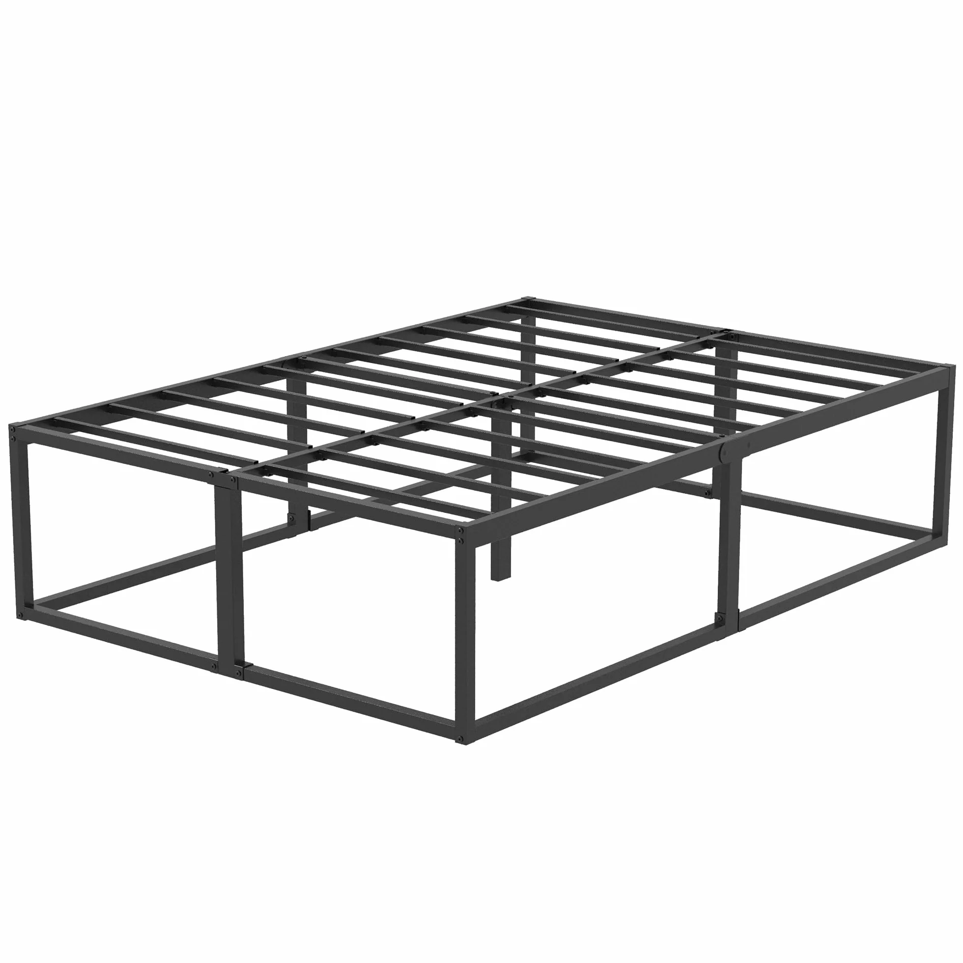 EMODA Rama łóżka podwójnego 160 x 200 cm, metalowe łóżko platformowe 46 cm, stalowe listwy, czarne