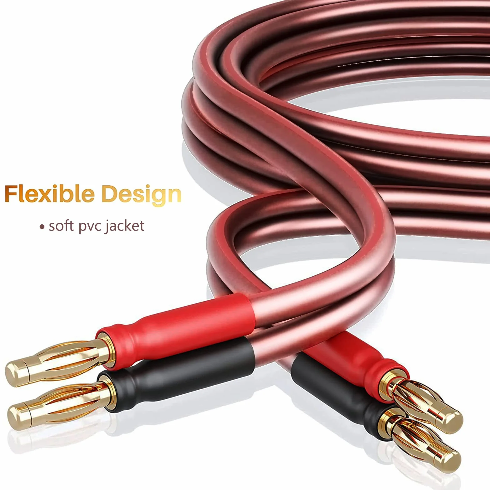 Czysty miedziany kabel głośnikowy z pozłacanymi złączami bananowymi, 14 AWG, 6 stóp (2 metry)