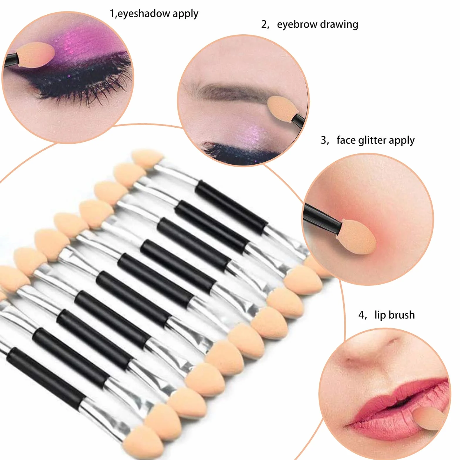 20 sztuk pędzli do cieni do powiek, Sponge Eyeshadow Brush, dwustronny pędzel do cieni, jednorazowy aplikator cieni do powiek