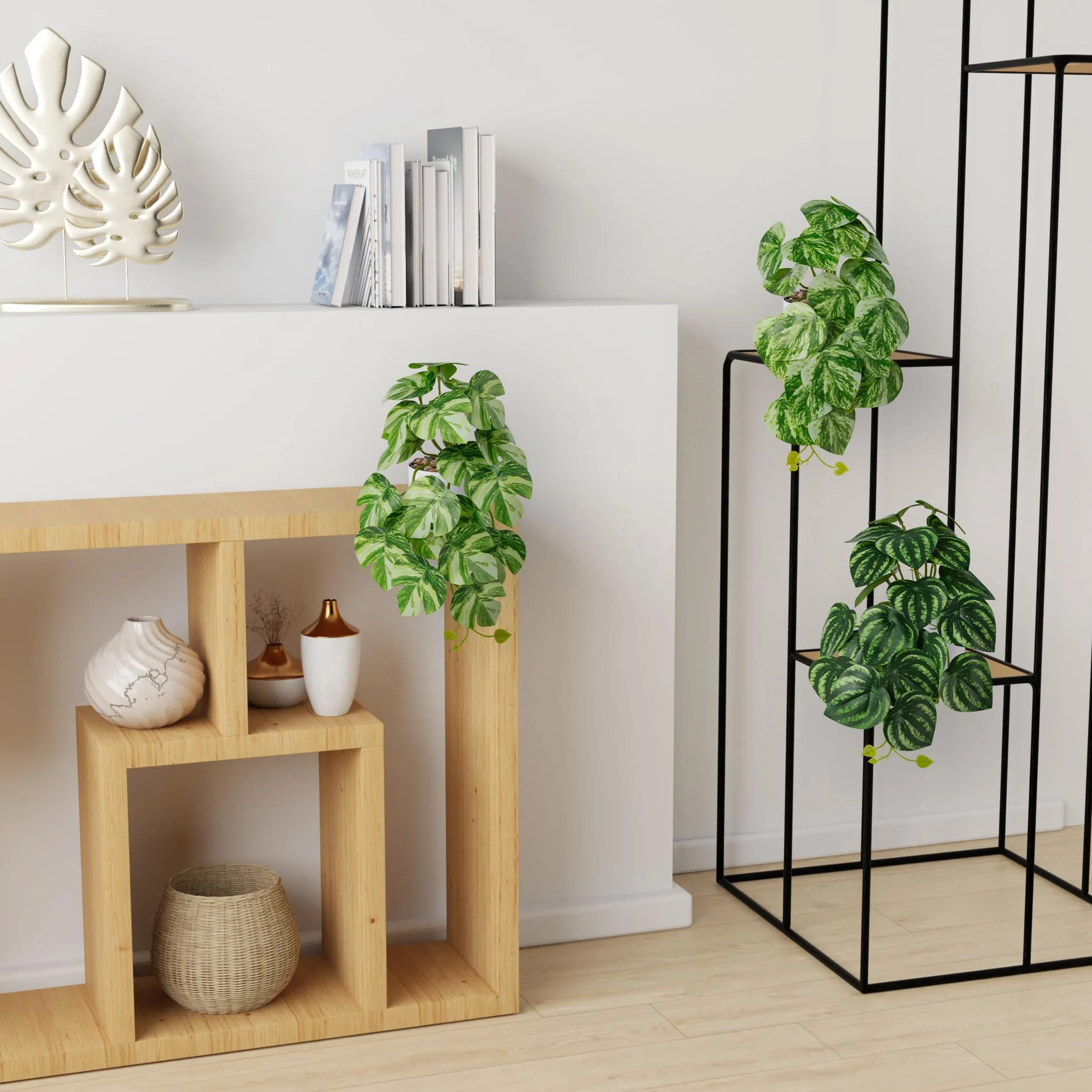PASCH® Zestaw 3 sztucznych roślin wiszących: sztuczne rośliny jak prawdziwe | sztuczne rośliny wiszące | sztuczna roślina wisząca w doniczce | sztuczna roślina wisząca z doniczką (zestaw dżungli