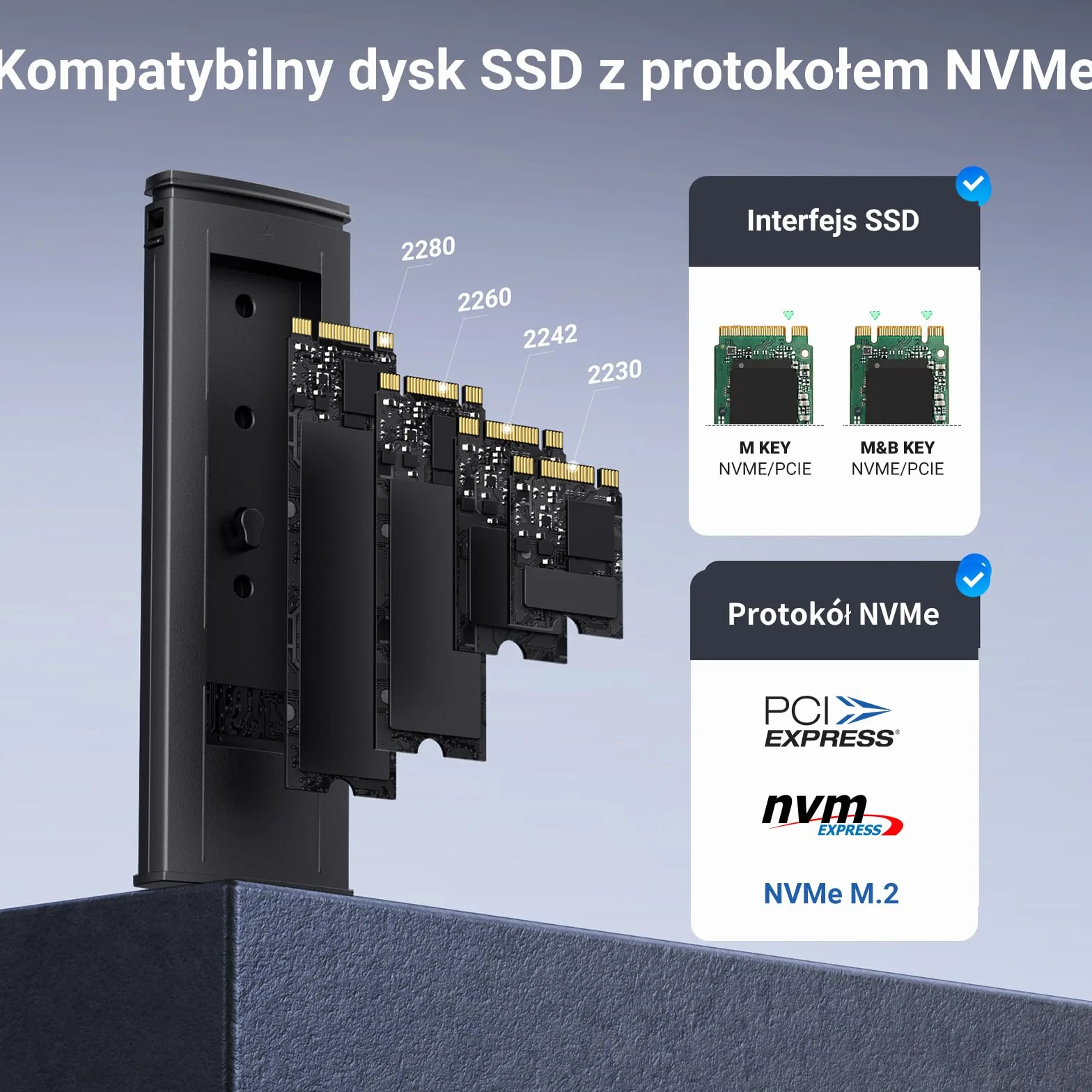 UGREEN Obudowa NVMe M.2 USB 3.2 SSD 10 Gb/s Obudowa M.2 na NVMe PCIe M-Key/M+B Key w 2230/2242/2260/2280 z Kablami USB C do C i USB A do C (Czarny)