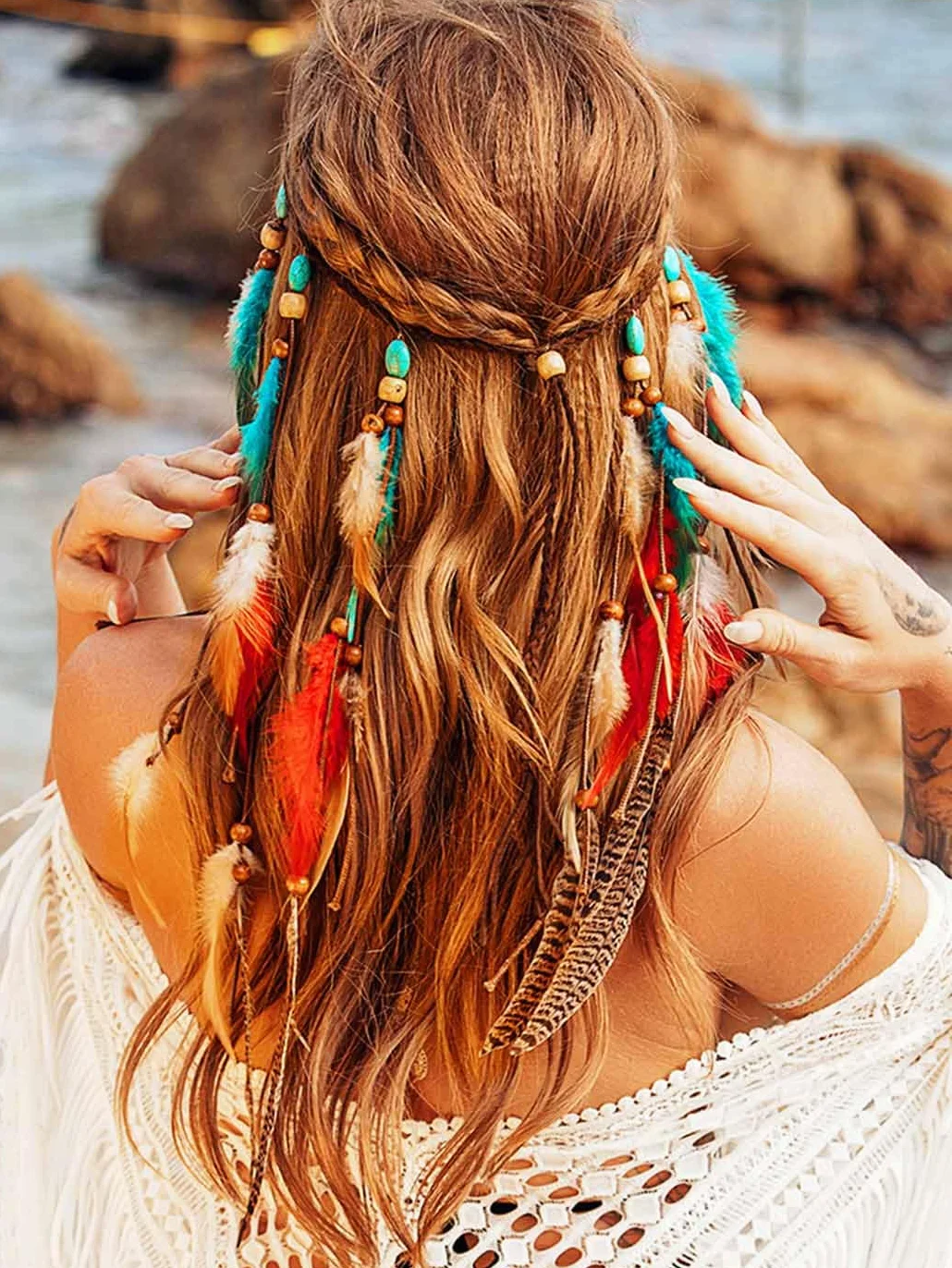 Zoestar Opaska na głowę w stylu boho, pióra, frędzle, hipisowskie opaski na głowę, indiańskie, plemienne, nakrycie głowy, festiwal, akcesoria do włosów dla kobiet (styl 2, jeden rozmiar)