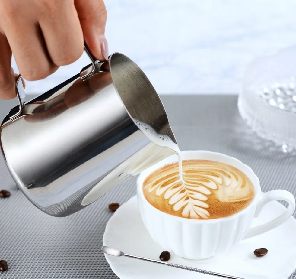 Dzbanek do kawy ze stali nierdzewnej 350 ml ręczny do spieniania mleka z podziałką barista