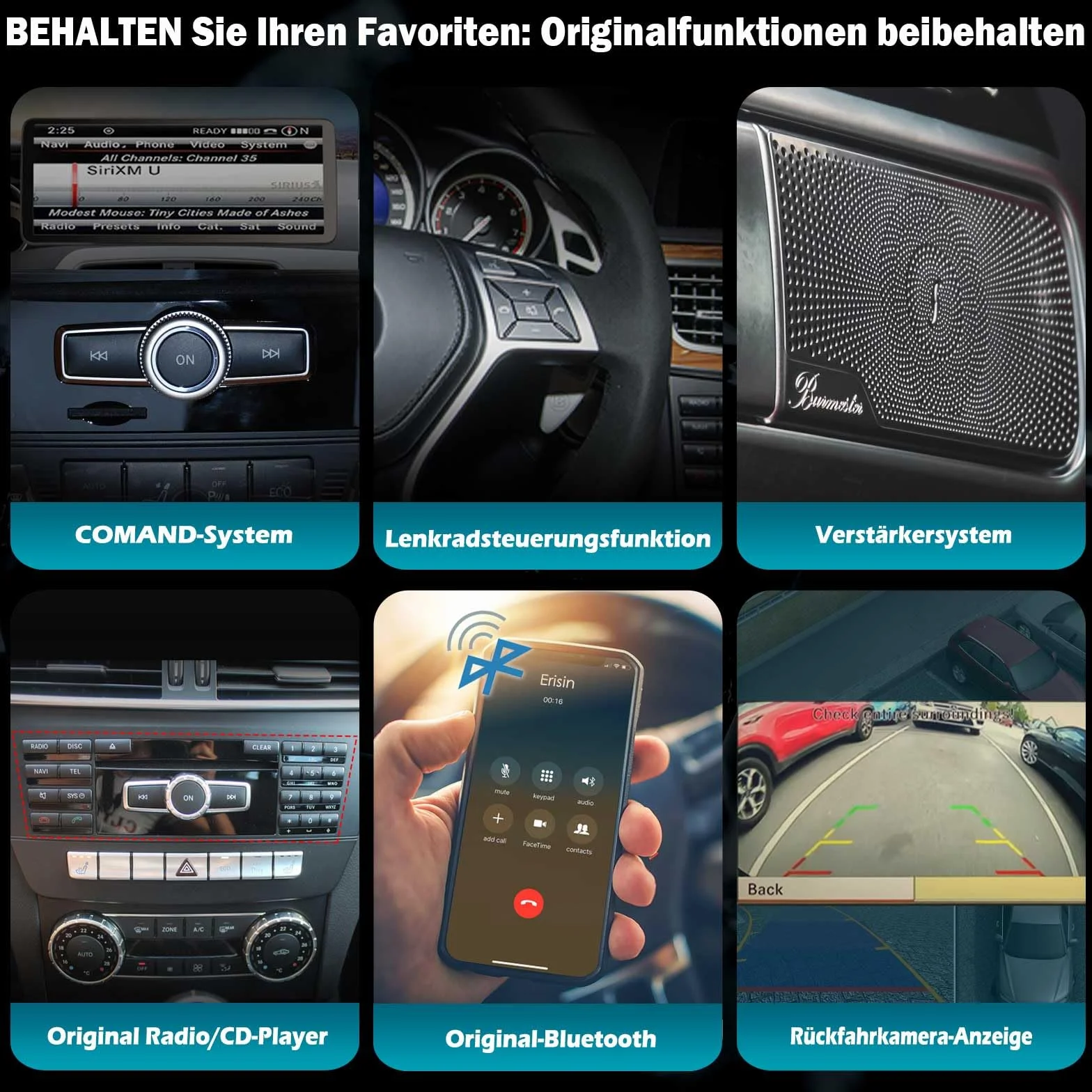 Erisin radio samochodowe 12,3 cala, 8 rdzeni, 8 GB + 128 GB, Android 14, Bluetooth, GPS, nawigacja, do Mercedes Benz klasy C W204 S204 2011-2014 NTG 4.5, obsługuje CarPlay, Android Auto, WiFi, 4G, DAB