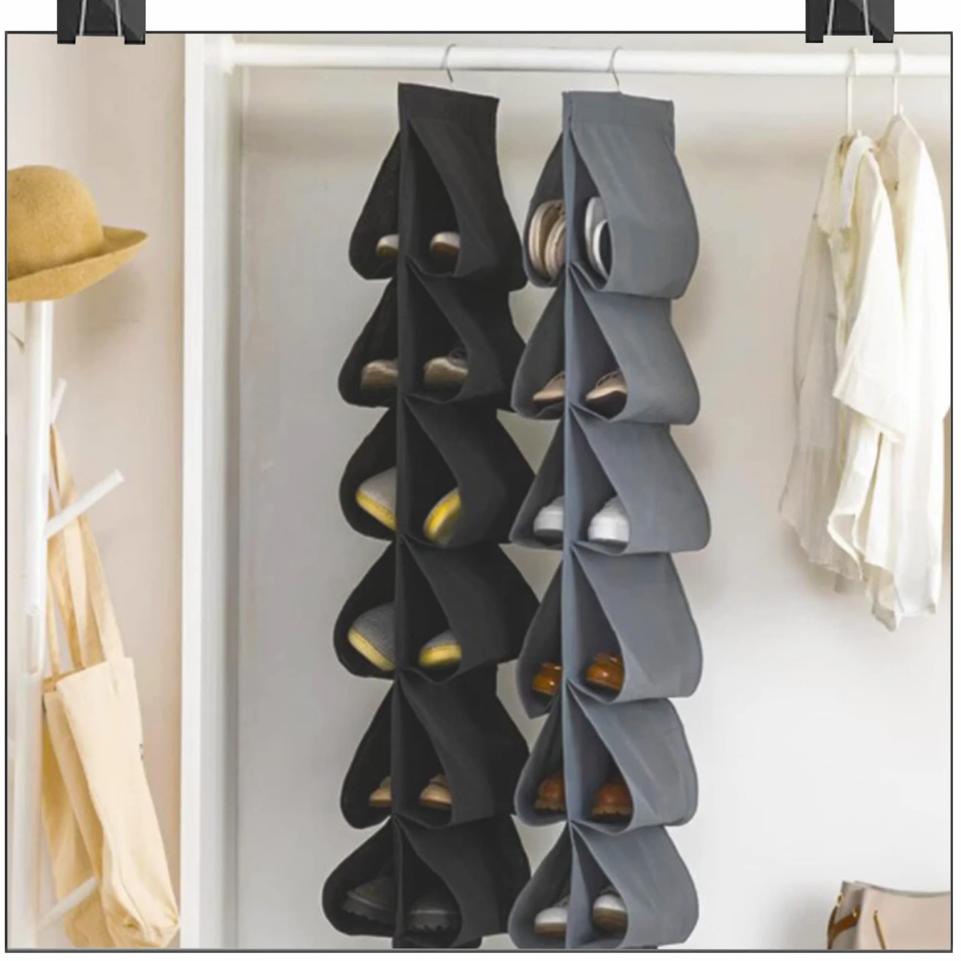 Wiszący organizer na buty 117x32 cm 12 kieszeni czarny